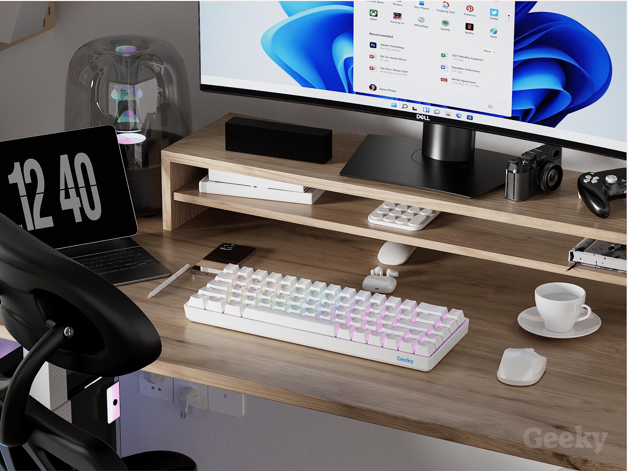Geeky GK65 65% Hot Swappable Mechanical Gaming Keyboard - 68 Key RGB Backlit Wired Keyboard for PC & Mac | ANSI US Layout (White/Black Switch) | Perfect for Esports, Coding & Office Work