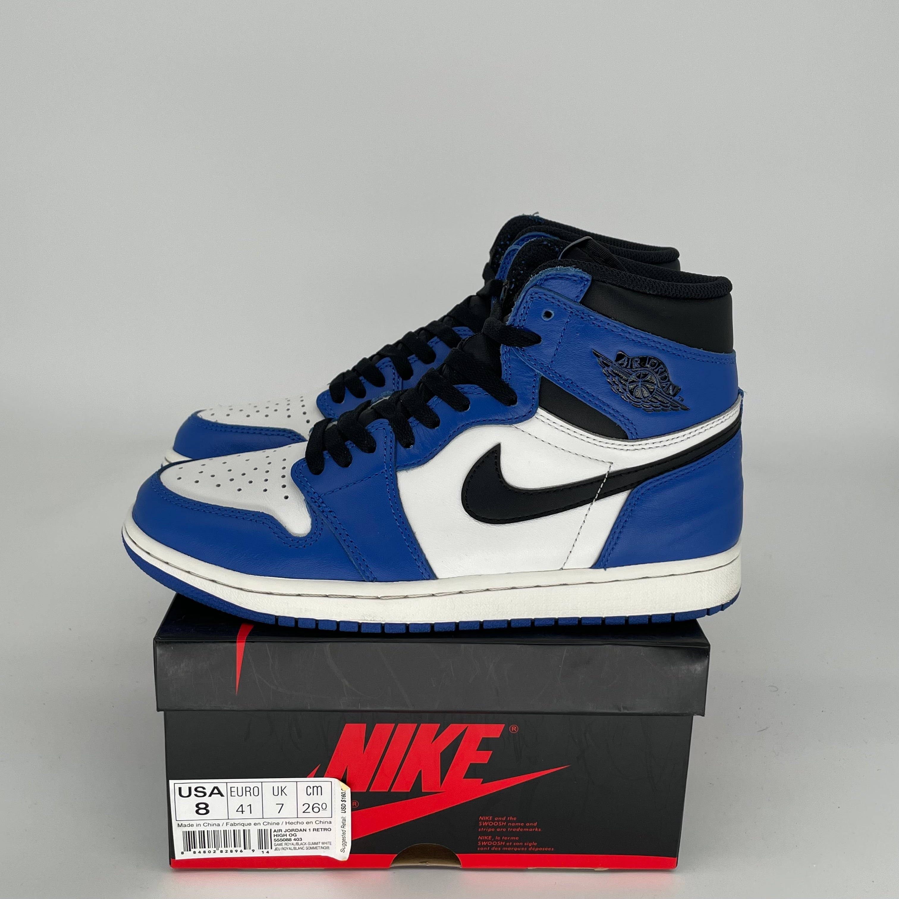 Original Air Jordan 1 Retro High OG 'Game Royal' Men's Basketball Shoes - Size 8 (555088-403) - Perfect for Streetwear & Sneaker Collectors