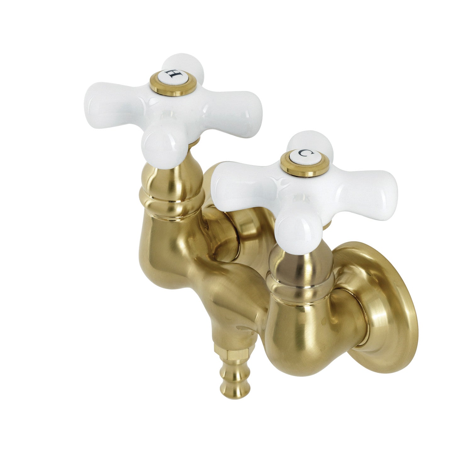 Vintage Two-Handle Wall Mount Clawfoot Tub Faucet in Brushed Brass - Aqua AE39T7 Bathroom Fixture for Classic & Modern Bathrooms