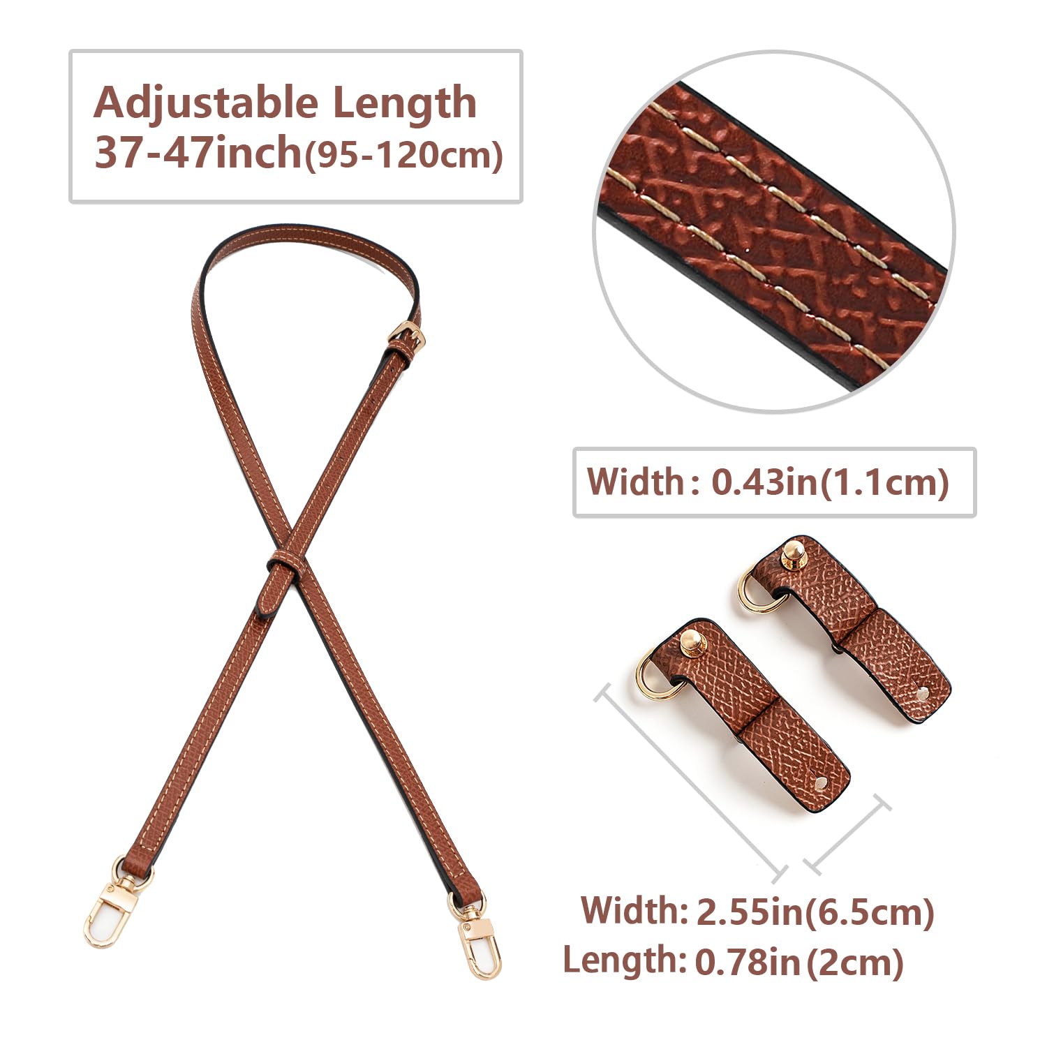 KOMHPS Leather Purse Straps Replacement - Adjustable Crossbody Shoulder Strap for Longchamp & Women's Handbags (Brown Gold Doll) | Perfect for Work, Travel & Everyday Use
