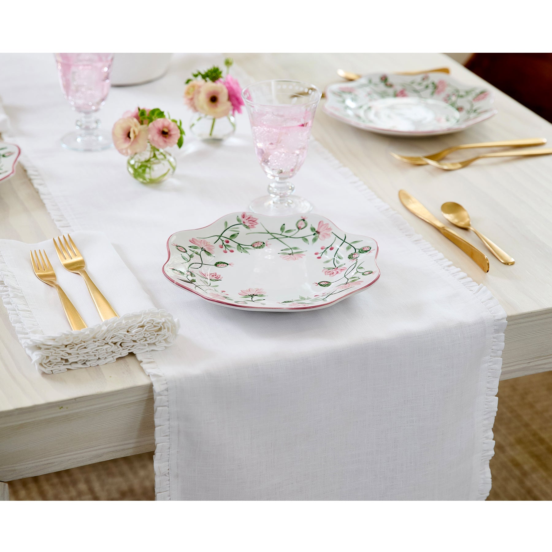 Juliette Ruffle Table Runner - Elegant Lace Trim Dining Table Decor for Weddings, Parties & Home Decor