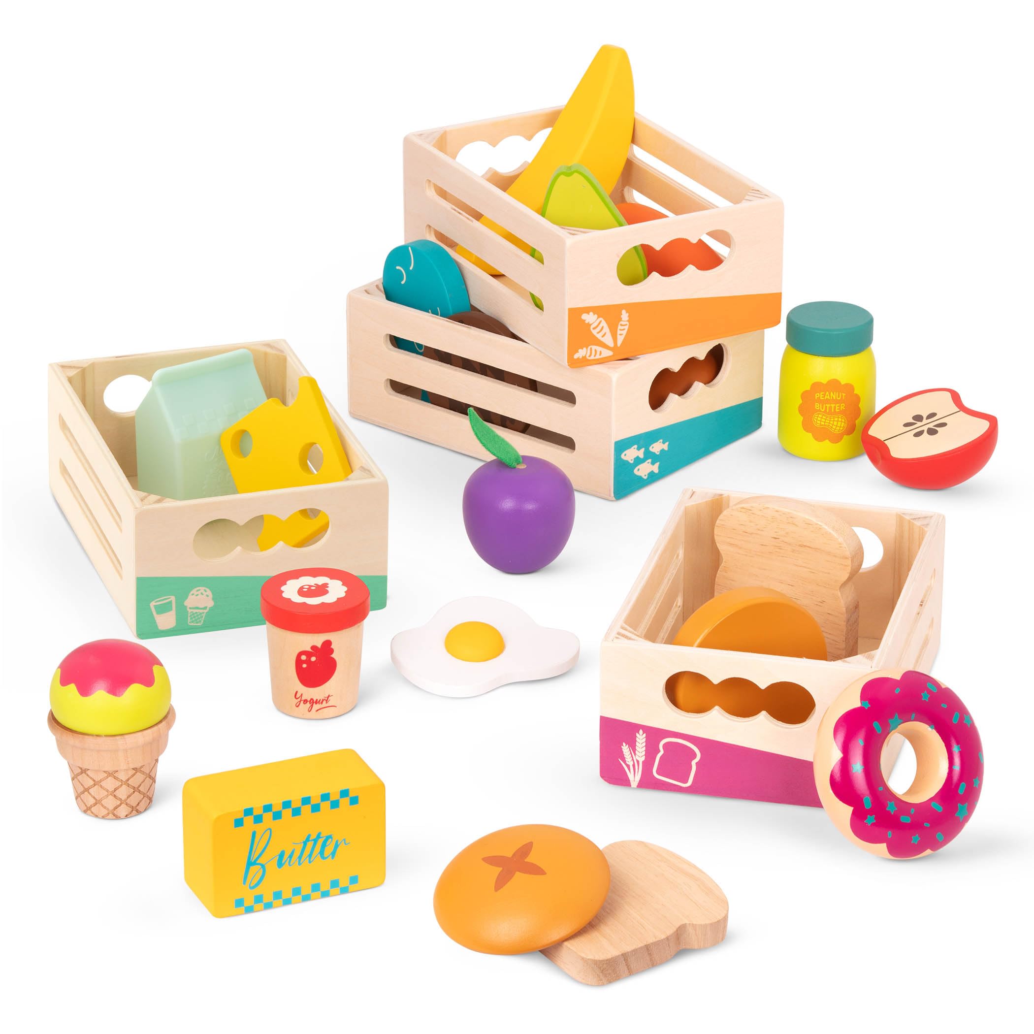 B. Toys Little Foodie Groups - 24-Piece Wooden Play Food Set for Pretend Play - Educational Kitchen Accessories for Kids Ages 3+ - Perfect for Play Kitchens, Preschool Learning & Role-Playing Games