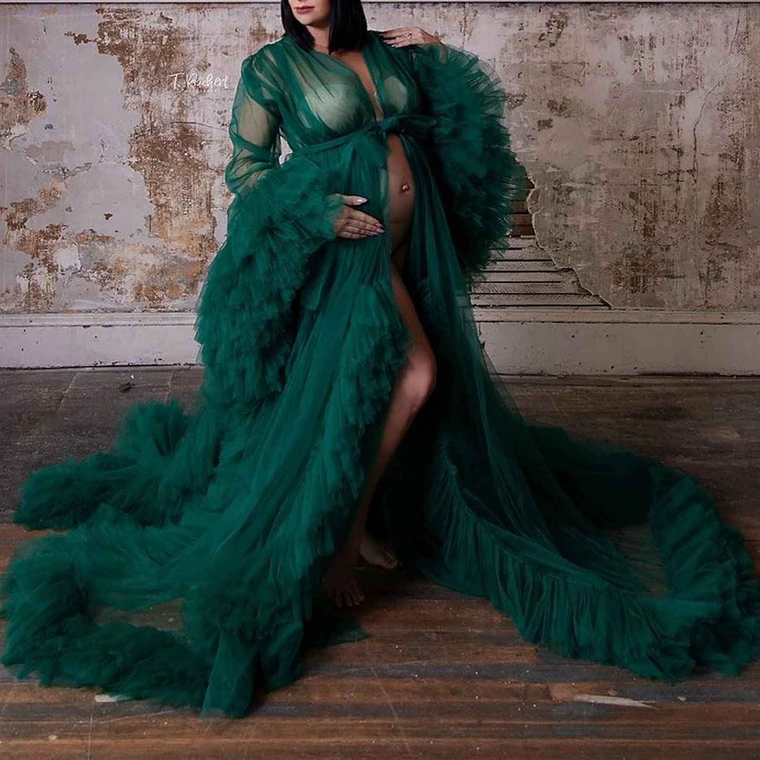 Luxury Tulle Maternity Robe - Elegant Bridal Nightgown & Bathrobe for Pregnancy Photoshoot, Baby Shower & Honeymoon