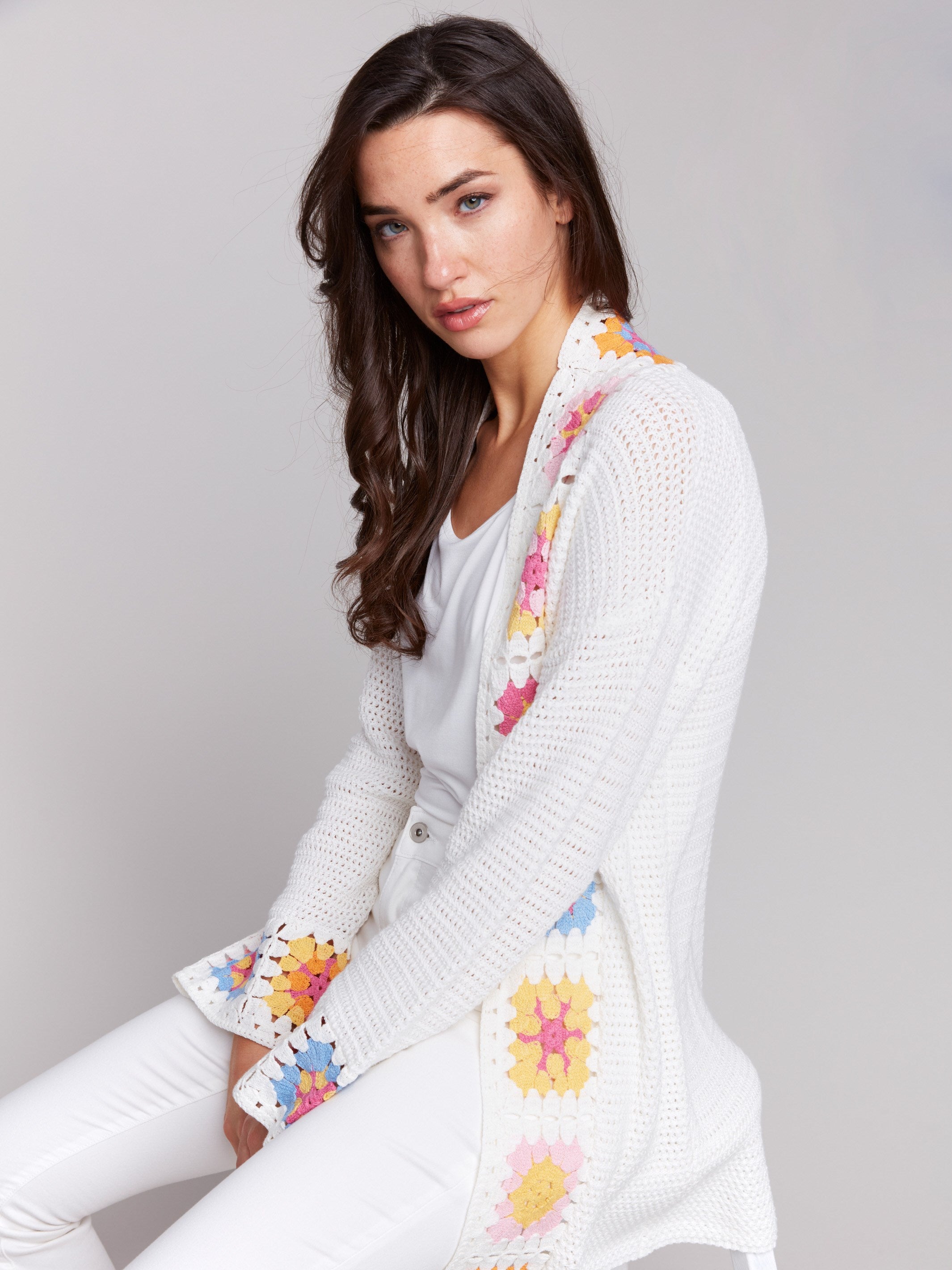 Soft Cotton Crochet Border Cardigan - Natural Color | Cozy & Stylish Women's Sweater for Casual Outfits & Layering