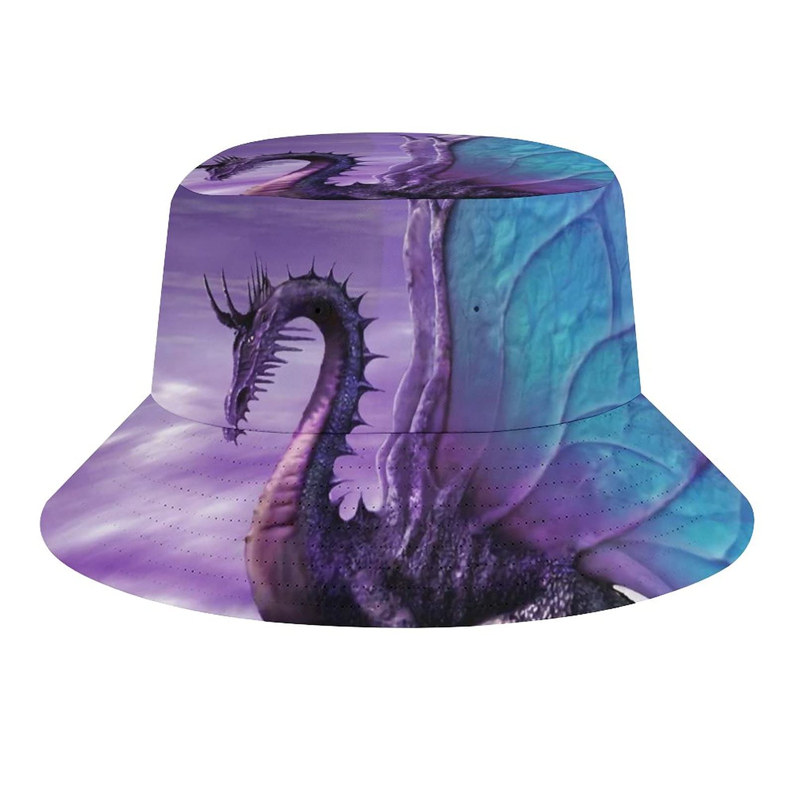 Foldable Bucket Hats for Women & Men - Breathable Fisherman Sun Hat for Beach, Outdoor & Travel - Adjustable 56-58cm Flying Dragon Purple Design - Perfect for Summer, Hiking, and Casual Wear