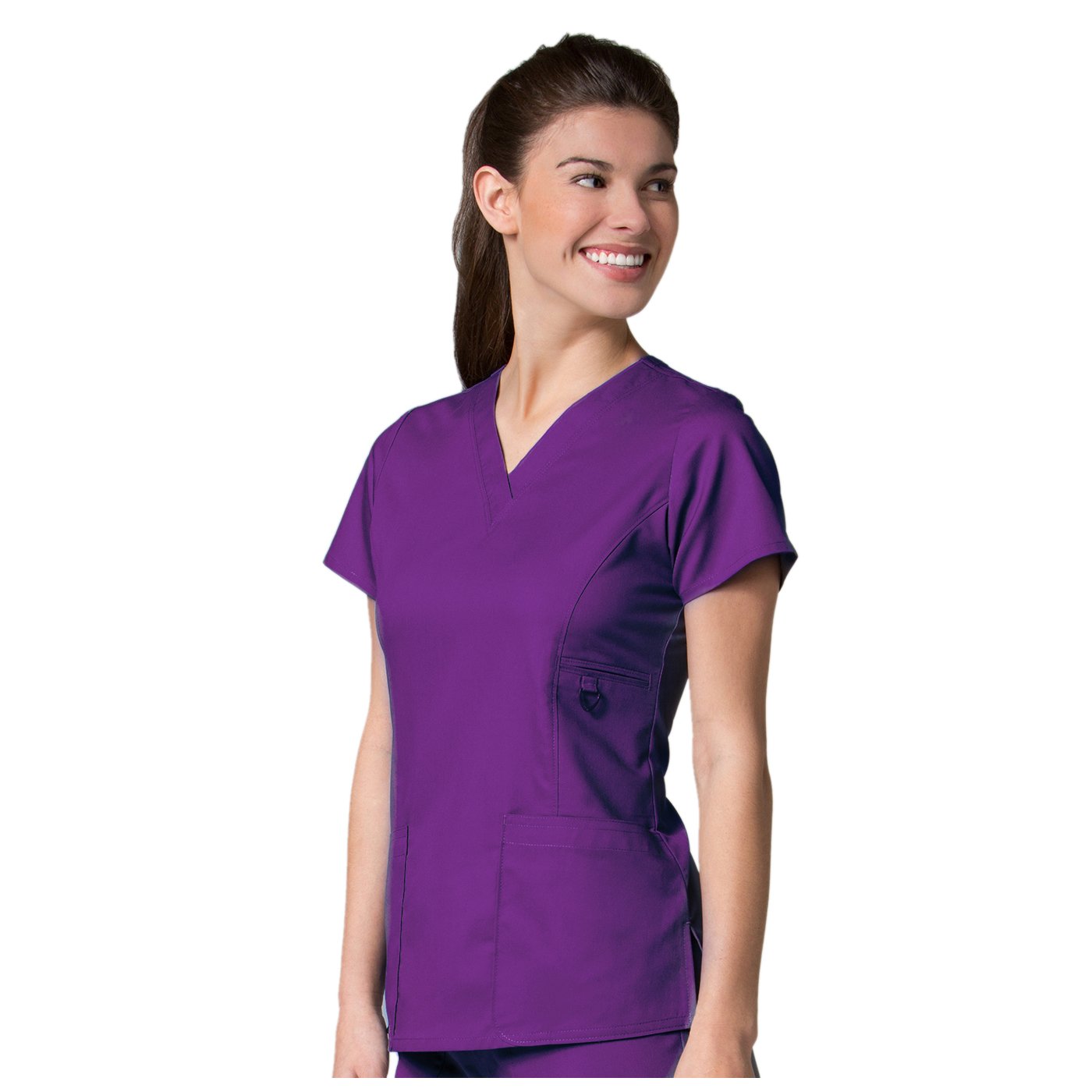 Maevn Women's EON V-Neck Pocket Top - Soft Stretch Work Shirt for Nurses & Healthcare Professionals (Eggplant Purple, X-Large) | Comfortable Scrubs Top for Hospital Shifts & Medical Duties