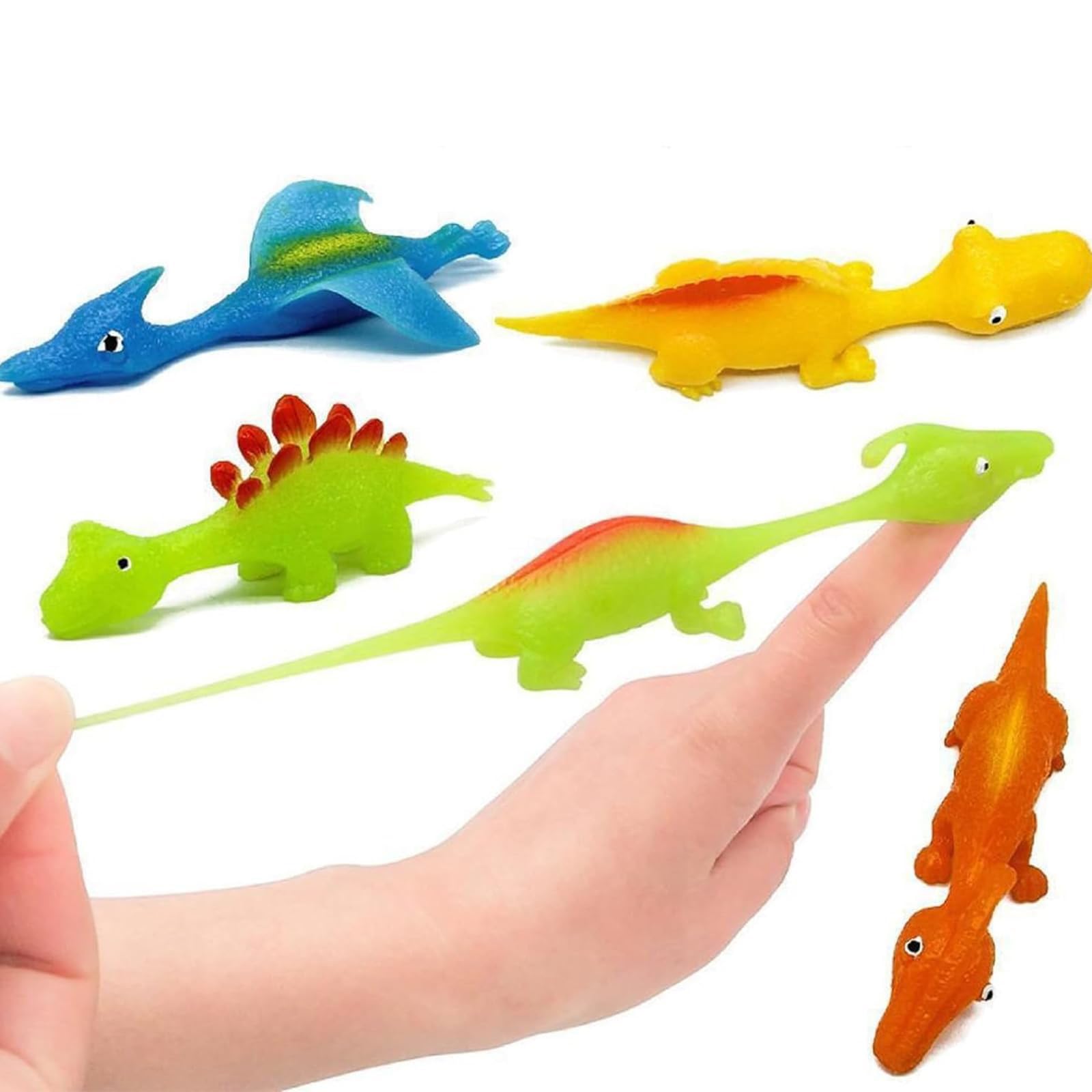 Stretchy Dinosaur Slingshot Finger Toys - 20PCS Sticky Elastic Dino Catapult for Kids, Fun Party Favors & Classroom Rewards - Perfect for Stress Relief, Office Desk Toys and Outdoor Games