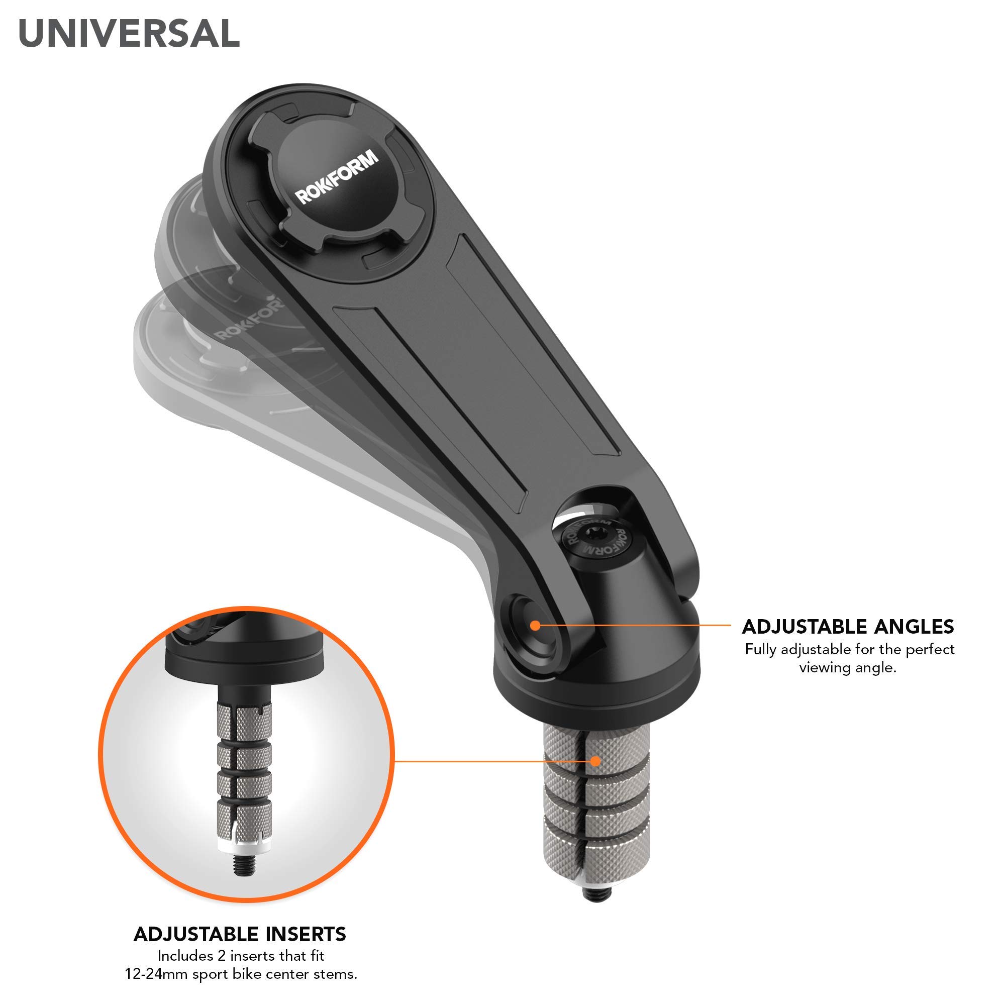 Rokform Pro Series Motorcycle Stem Phone Mount - Universal 12-24mm Fit for Sport Bikes, Quad Tab Twist Lock & Built-in Magnet Secure Mount (Black) - Perfect for GPS Navigation & Hands-Free Riding