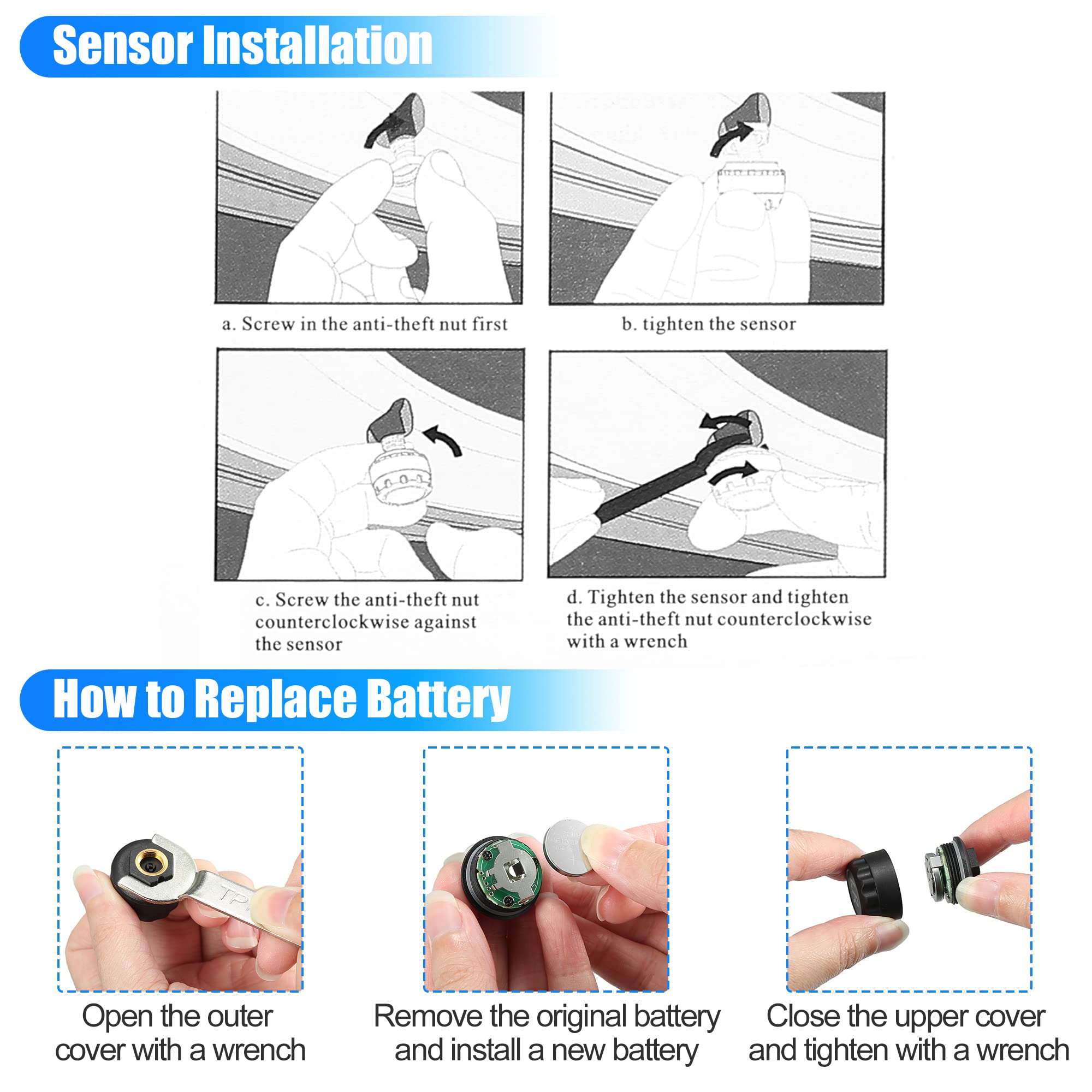 X AUTOHAUX Universal Wireless Solar TPMS - 4 External Sensors, 5 Alarm Modes, LCD Real-Time Display Tire Pressure Monitoring System for Car, RV, SUV, MPV | Smart Vehicle Safety for Long Trips & Off-Road Adventures