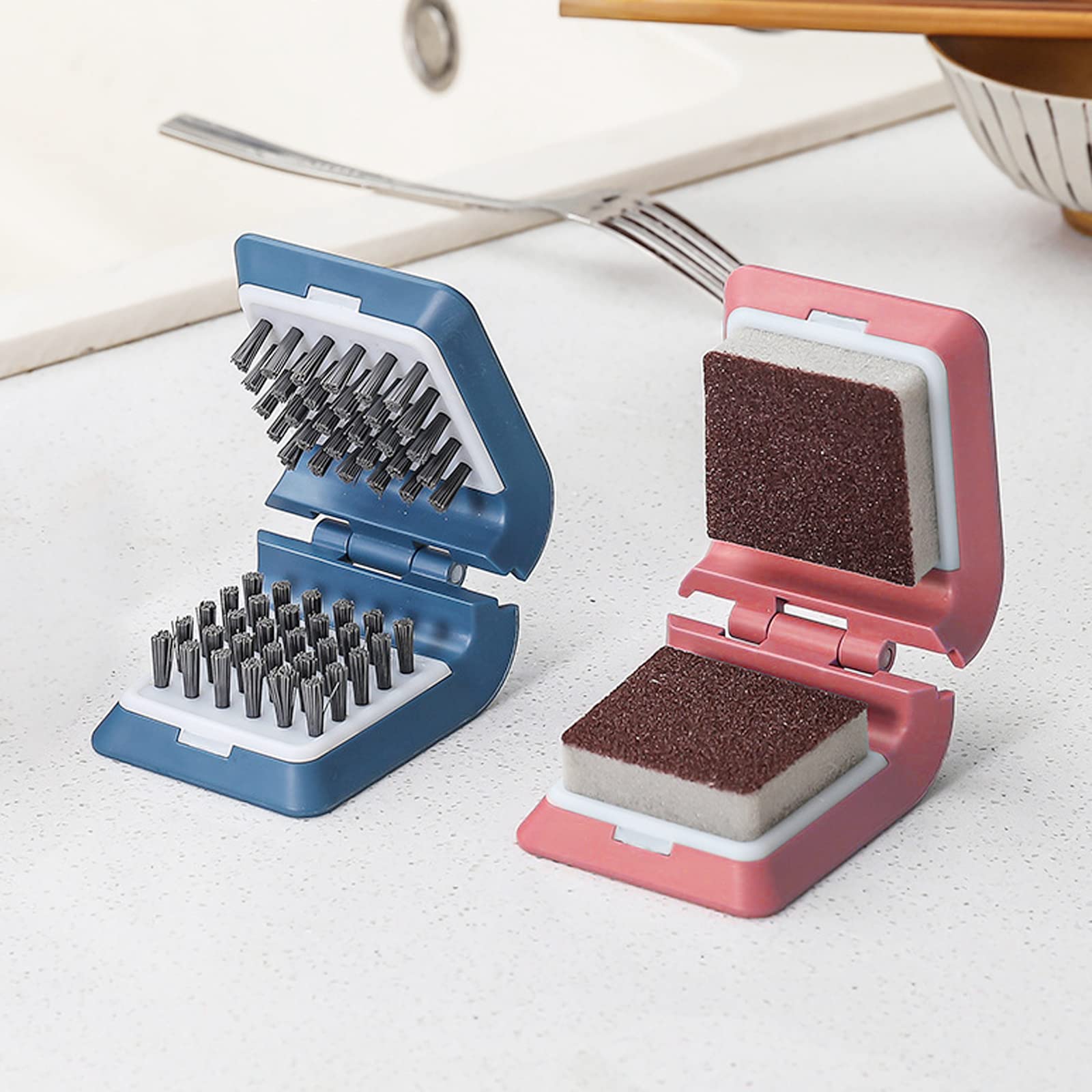 2-Pack Knife Cleaner with Sponge Brush & Cloth - for Kitchen Cutlery & Chopsticks