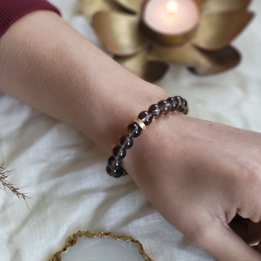 Smoky Quartz Bead Bracelet for Grounding & Protection - Natural Healing Crystal Jewelry for Stress Relief, Anxiety & Emotional Balance | Perfect for Meditation, Yoga & Spiritual Practices