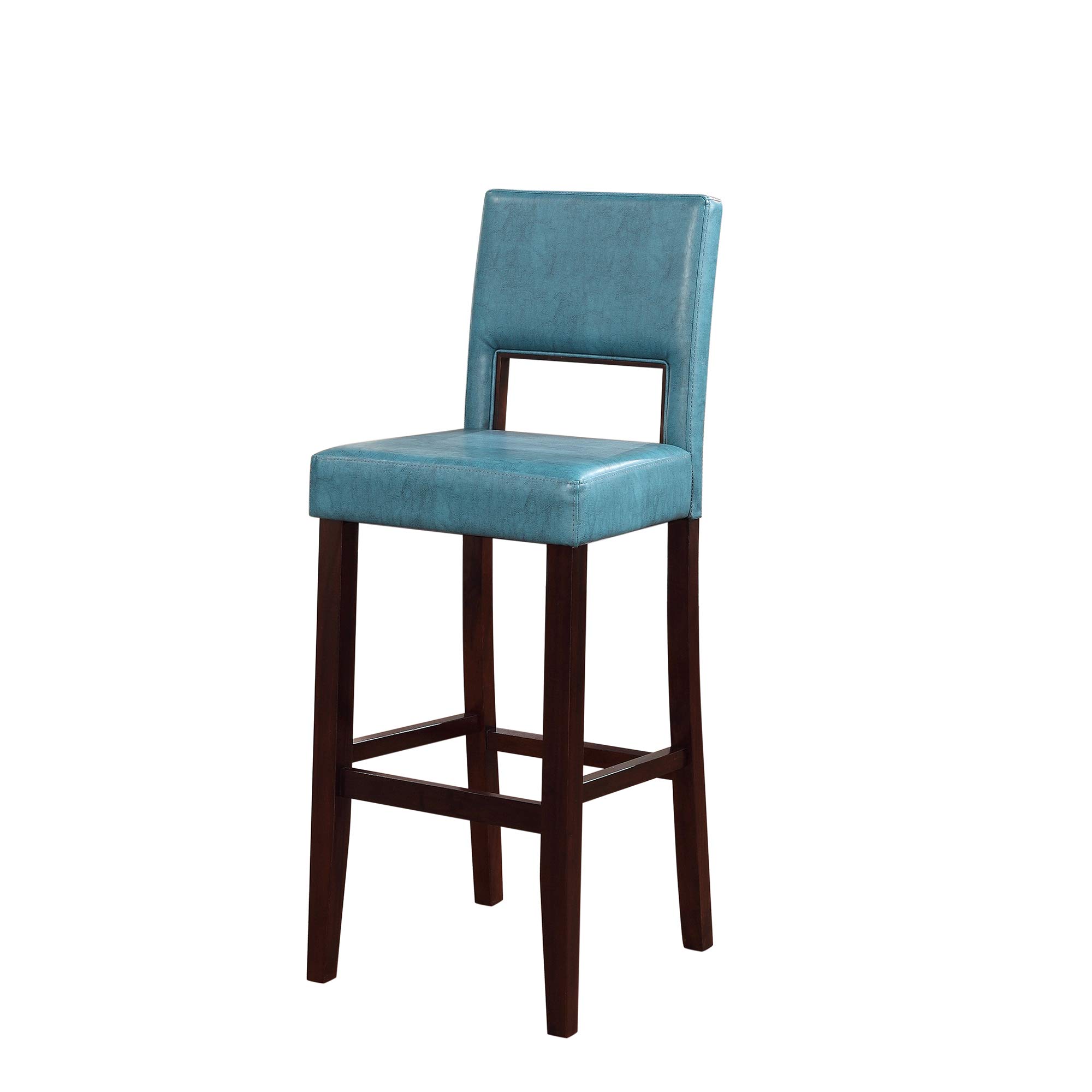 Benjara Wooden Bar Stool with Padded Seat & Open Backrest - Blue & Brown - Perfect for Kitchen Islands, Breakfast Bars & Home Decor
