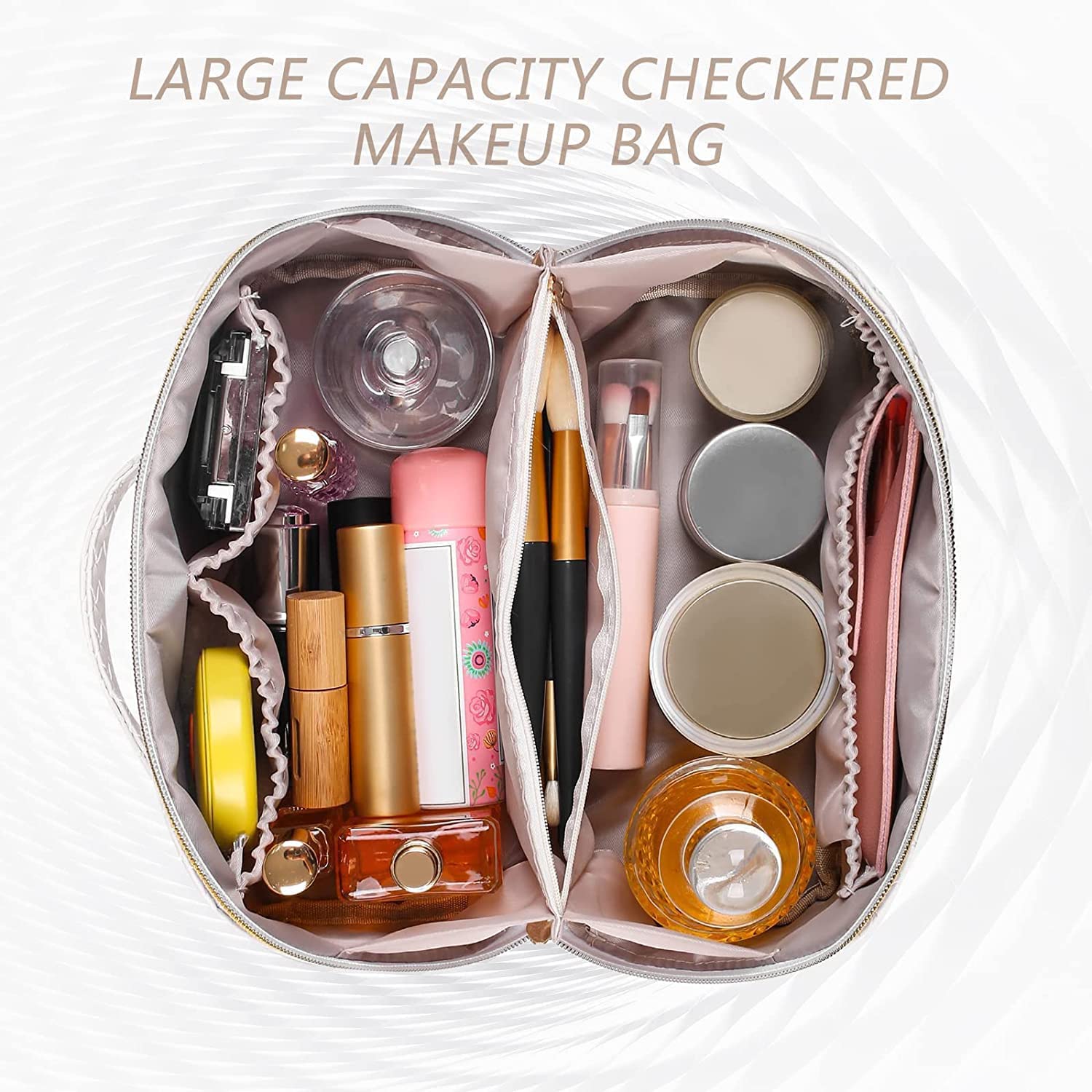 Leather Cosmetic Travel Bag for Women - Portable Makeup Organizer with Handle & Divider - Perfect for Travel & Daily Use