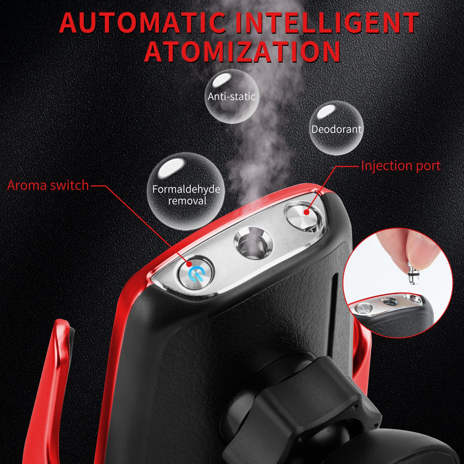 Universal Magnetic Car Phone Mount with Wireless Charging & Aromatherapy Spray - Air Vent Phone Holder Bracket (Red) - Perfect for Hands-Free Driving, Commuting & Travel