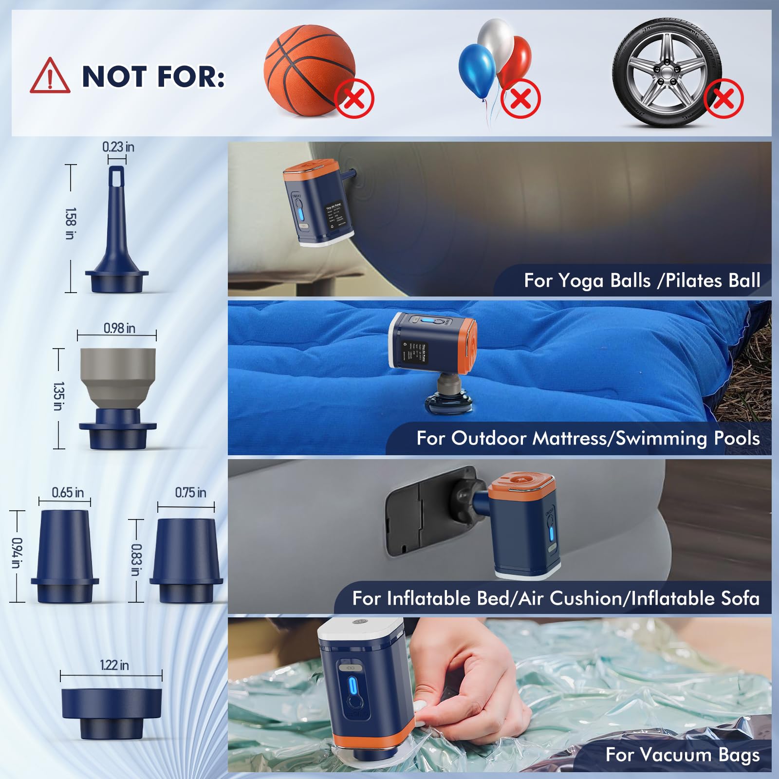 Portable Electric Air Pump for Inflatables - 2000mAh Rechargeable Battery - Fast Inflation for Air Mattress, Pool Floats, Boat Toys, Yoga Balls - Perfect for Camping, Travel & Home Use