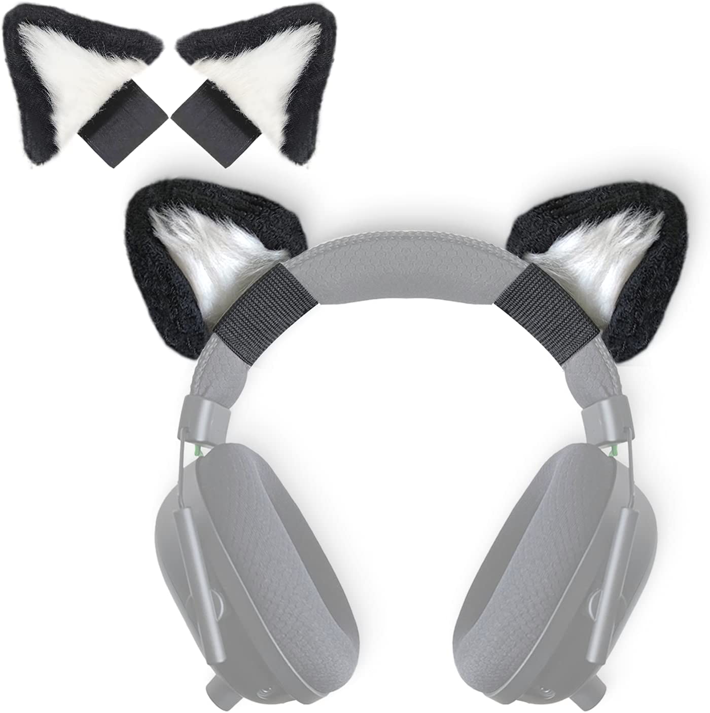 Adjustable Cat Ears Headphone Attachment - Universal Fit for Logitech G PRO, HyperX Cloud & Cloud Flight Gaming Headsets - Cute Cosplay Kitten Ears Accessory in Black & White - Perfect for Gaming Streamers, Anime Conventions & Kawaii Fashion