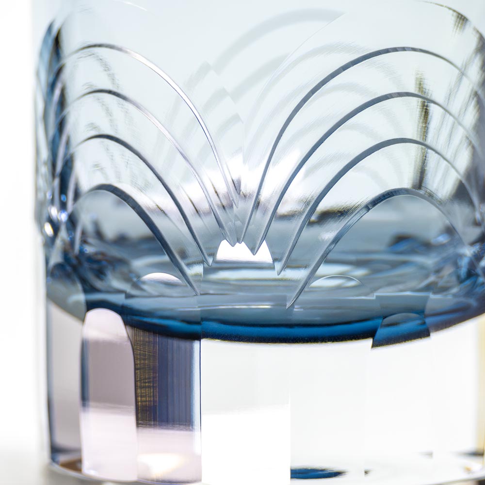Premium Cascades Blue 7oz Whiskey Glasses Set of 4 - Heavy Base Rocks Glasses for Bourbon, Scotch & Cocktails - Perfect for Home Bar, Gifts & Entertaining
