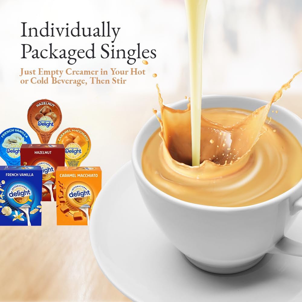 International Delight Non-Dairy Coffee Creamer Liquid Singles - 100 Count Variety Pack (French Vanilla, Hazelnut, Original) - Perfect for Home, Office, Coffee Shops & Gifts - Dairy Free Coffee Enhancer for Hot & Iced Beverages