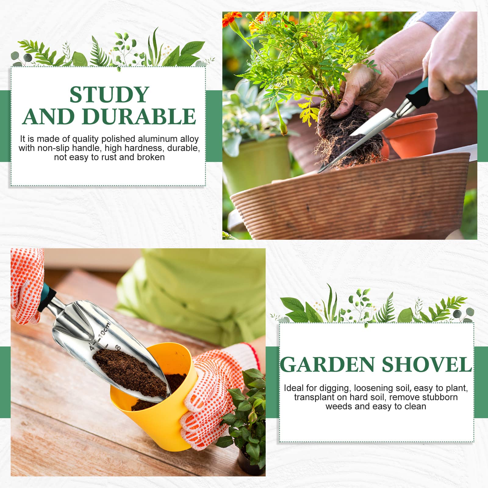 **Honoson Aluminum Alloy Garden Hand Trowel with Measurements & Rubber Handle - Small Gardening Shovel for Planting, Cultivating, Transplanting - Perfect for Home Gardens, Flower Beds, and Potted Plants**