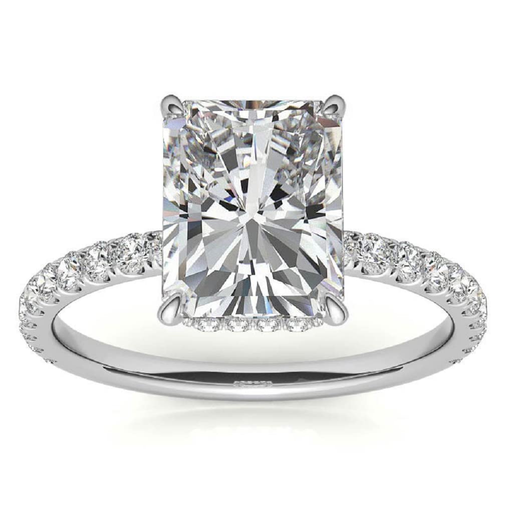 10K Solid White Gold Handmade Engagement Ring Set - 2.0 CT Emerald Cut Moissanite Diamond Solitaire Wedding Band for Women - Perfect for Proposals, Anniversaries & Bridal Jewelry Gifts