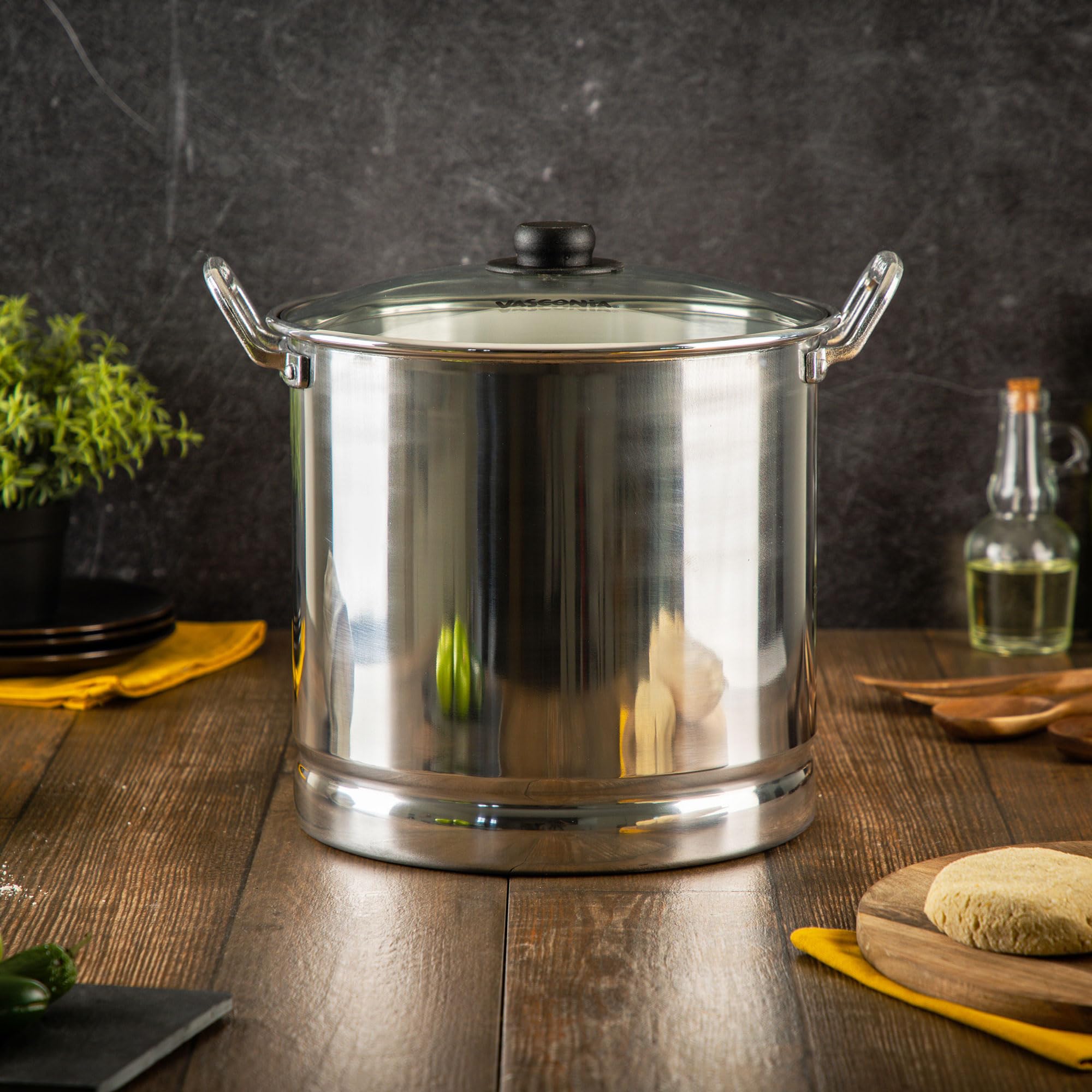 Vasconia 27.5-Quart Aluminum Steamer Pot with Tray & Glass Lid - Large Multi-Purpose Stock Pot for Tamales, Seafood, Vegetables, Soups - Stovetop Cooking Pot for Home & Restaurant Use - Hand Wash Only Kitchen Essential for Steam Cooking, Boiling & Meal Prep
