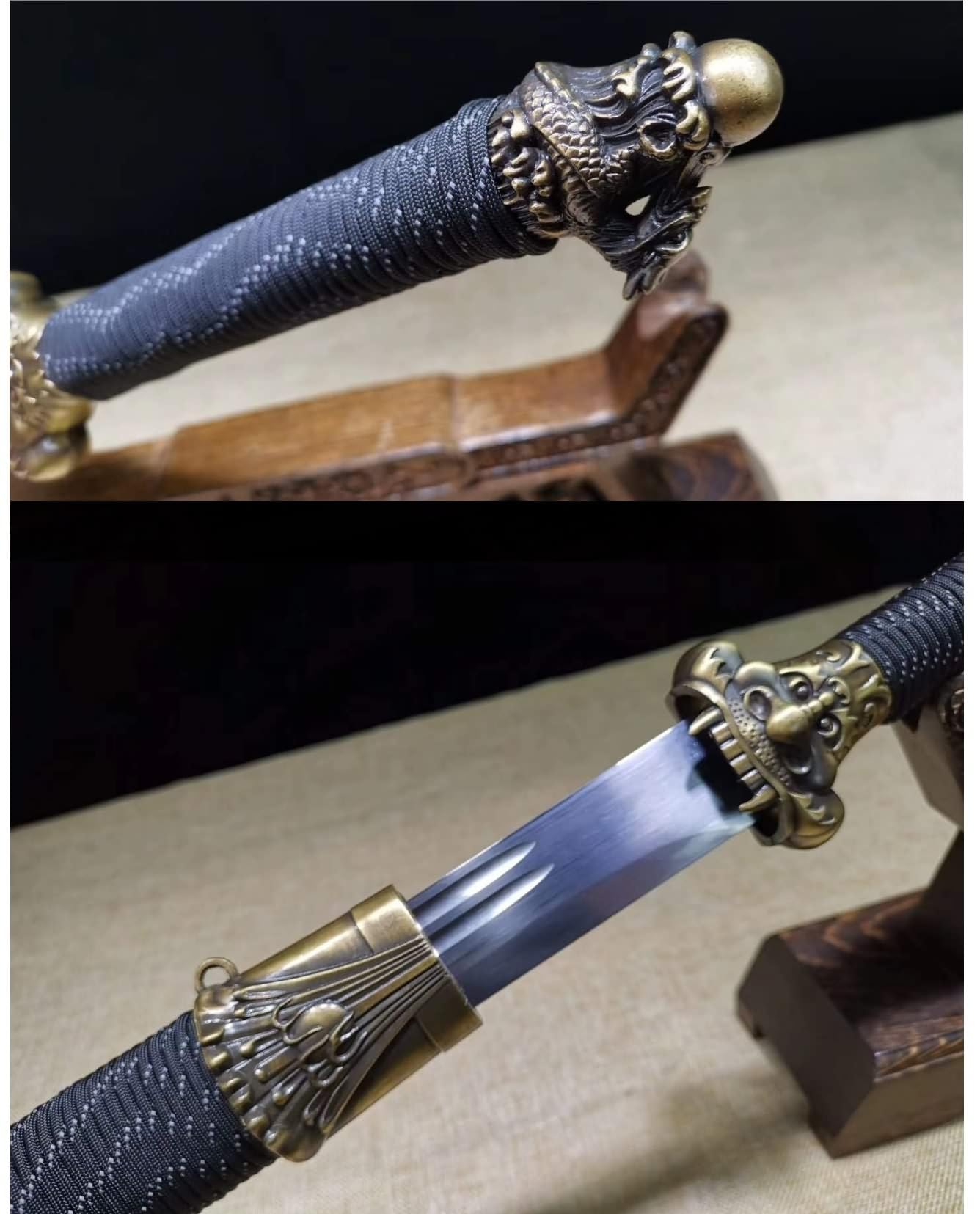 Handmade Full Tang Chinese Dragon Sword - High Carbon Steel Blade & Faux Leather Scabbard | Authentic LONGSWORD Tang Dao for Martial Arts Training, Historical Collection & Unique Gift | Perfect for Cosplay, Display & Chinese Culture Enthusiasts
