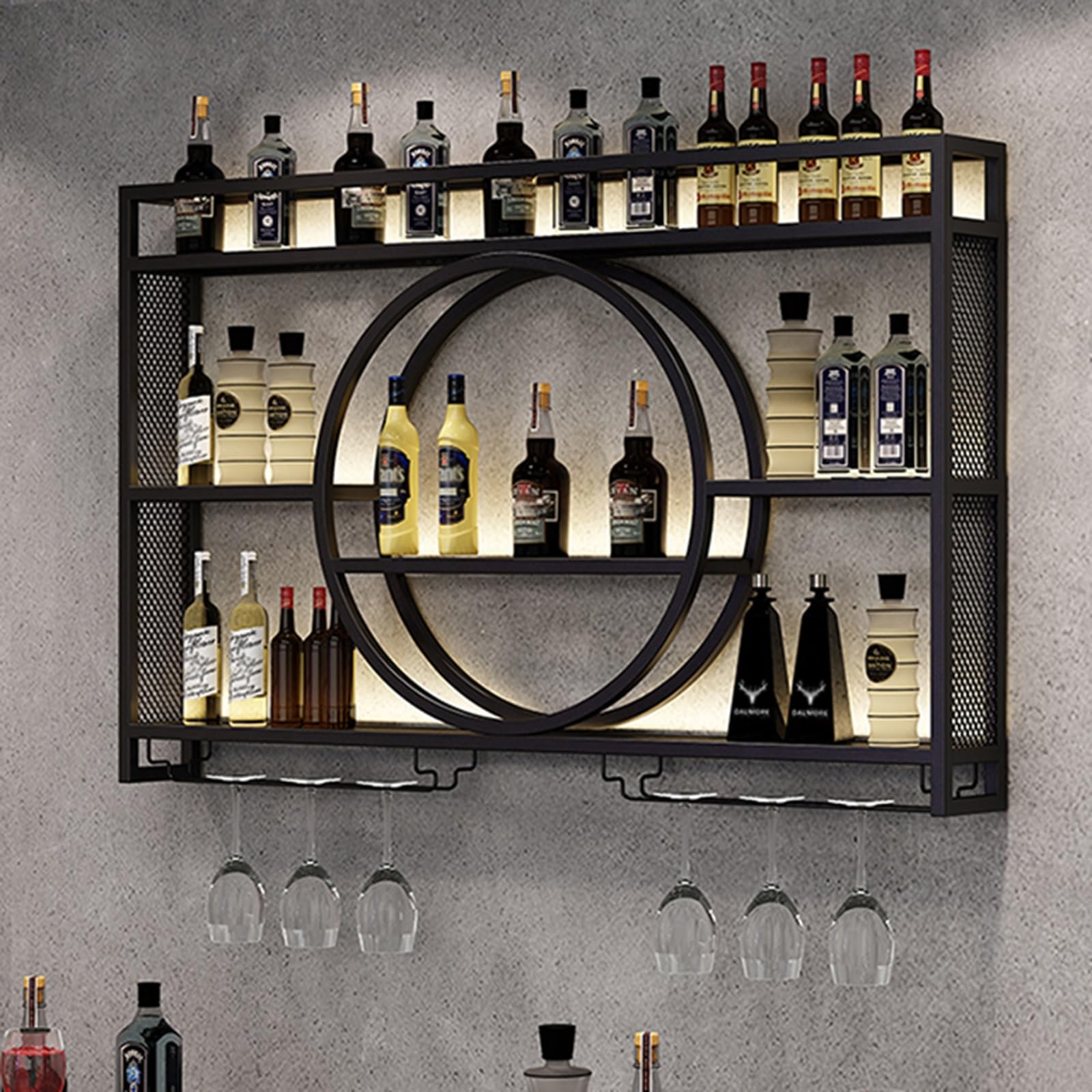 Modern 3-Tier Wall Mounted Wine Rack with Goblet Holder - Sleek Metal Wine Display for Home Bar, Kitchen & Dining Room Decor | Perfect for Wine Storage & Entertaining Guests