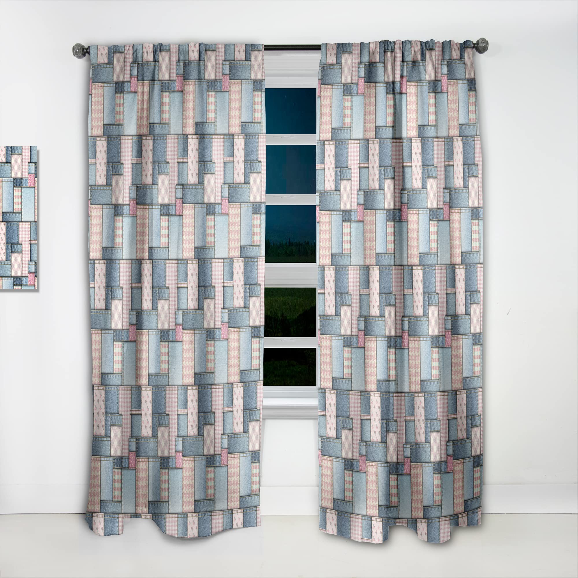 DesignQ Pink Patchwork Pattern Thermal Insulated Curtains - Single Panel 52x95 Inches - Elegant Window Treatments for Bedroom & Living Room | Perfect for Home Decor, Light Blocking & Temperature Control