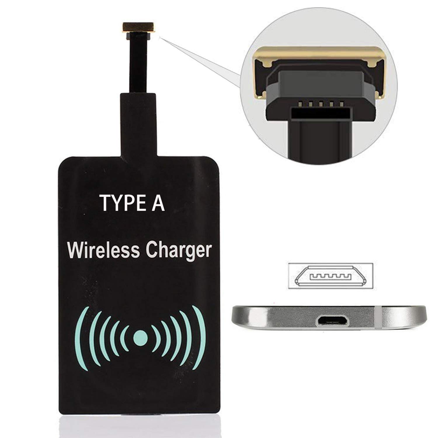 Ultra-Thin Qi Wireless Charger Receiver - Micro USB to Type A Adapter for Samsung J7/J3/J6/S5/S4/S3/Note 2/3/4 & LG Phones | Fast Charging Module | Perfect for Home, Office & Car Use