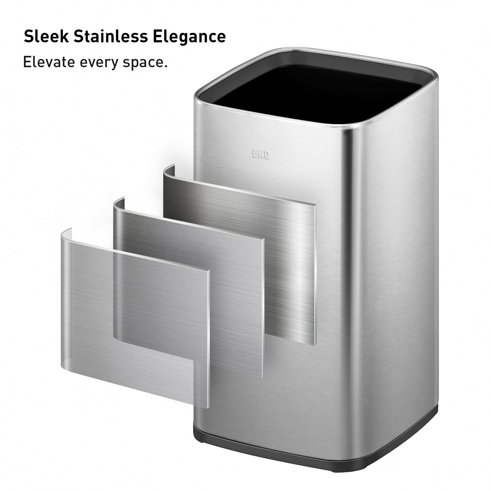 EKO 2-Pack Stainless Steel Open Top Trash Can with Removable Inner Basket - 1.8 & 3.2 Gallon Square Small Garbage Bin Combo for Kitchen, Bathroom, Office & Home Use - Perfect for Waste Disposal & Recycling Organization
