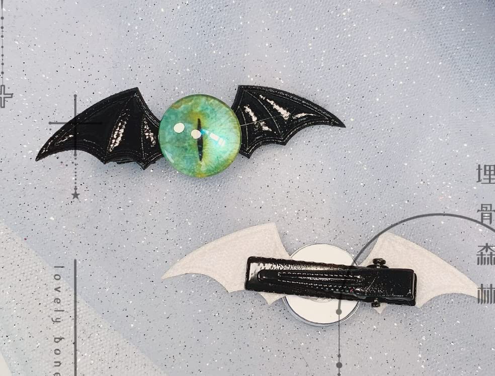 Gothic Devil Eyes Bat Wings Hair Clips - Dark Halloween Hair Accessories for Kids & Adults (Pink Pair) | Perfect for Costume Parties, Cosplay & Spooky Events