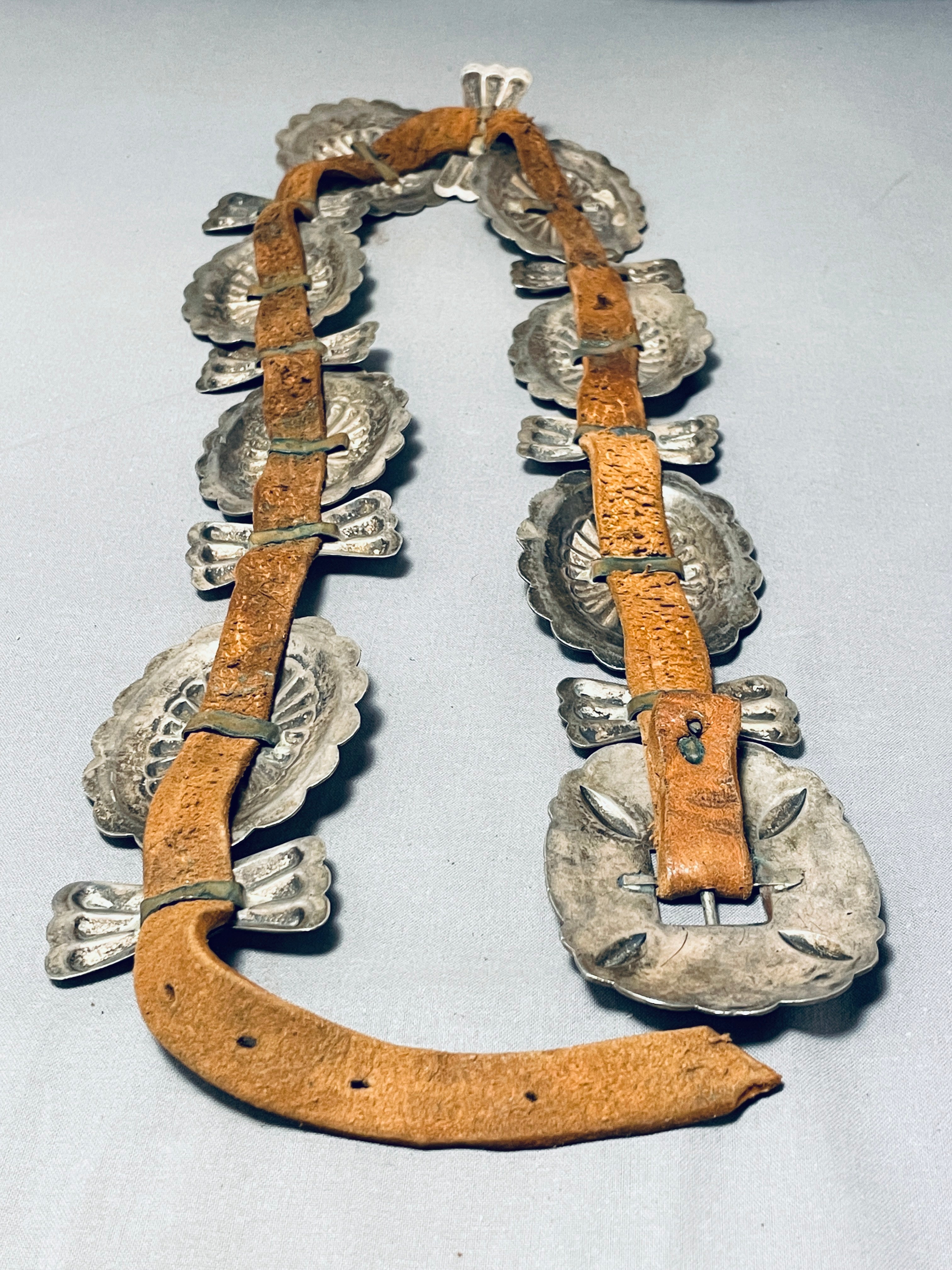 Vintage 1920s-1930s Navajo Sterling Silver Concho Belt - Hand Tooled Native American Jewelry for Western Fashion & Boho Style Outfits
