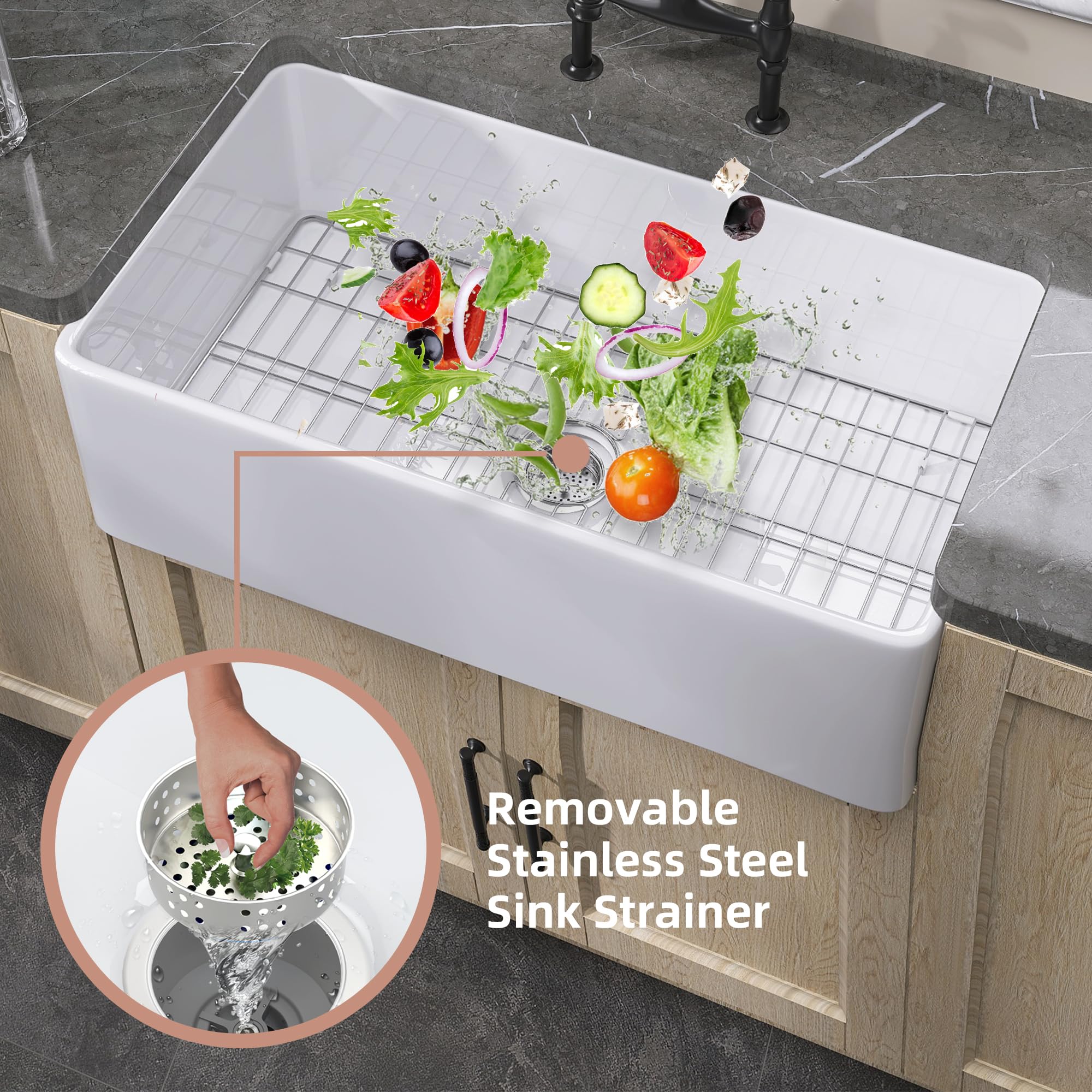 33x20 Inch White Fireclay Farmhouse Sink - Undermount Single Bowl Apron Kitchen Sink with Large Capacity & Accessories | Perfect for Rustic Kitchens, Modern Farmhouse Decor & High-End Renovations