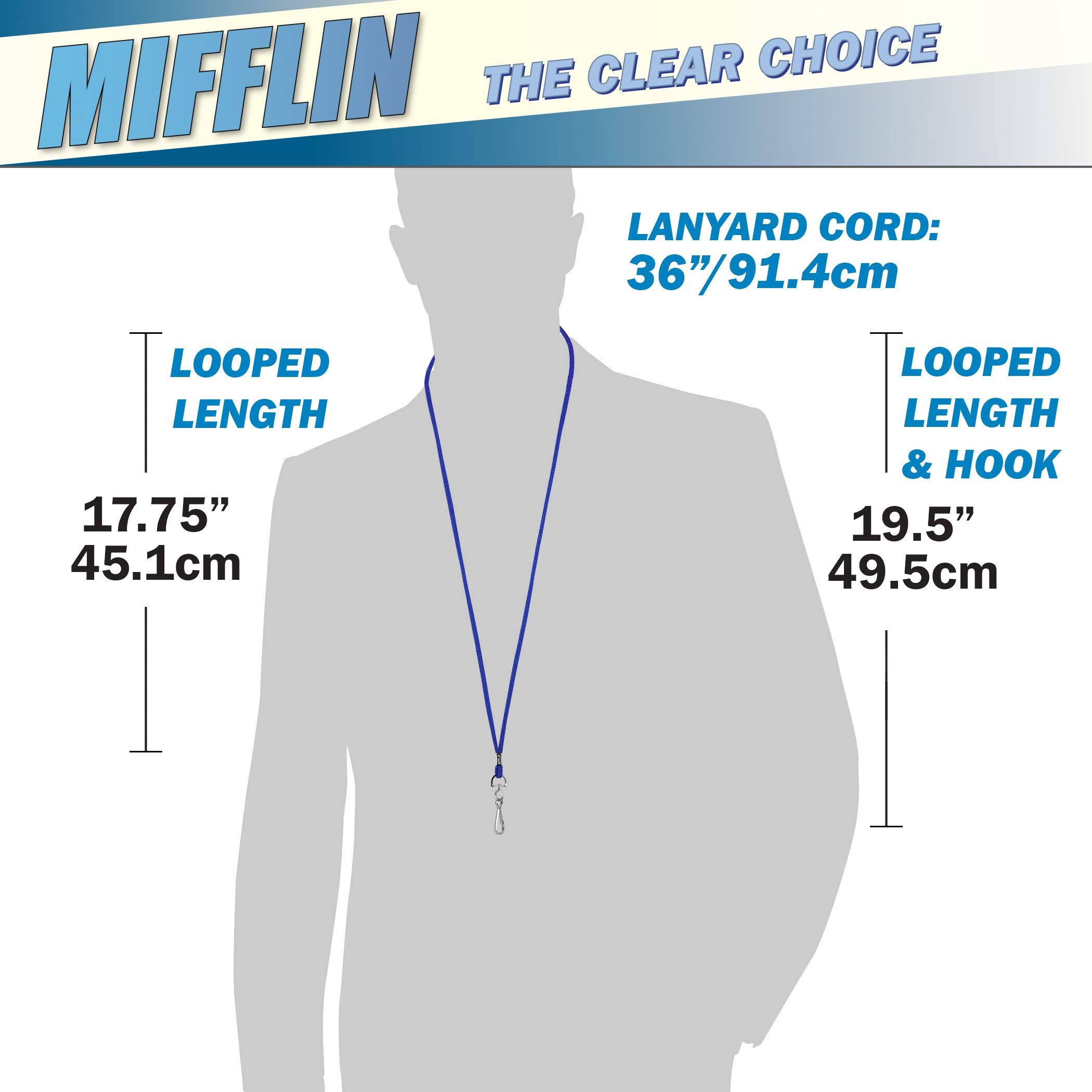 Mifflin USA Lanyard with ID Badge Holder - 250 Pack for Office & Events