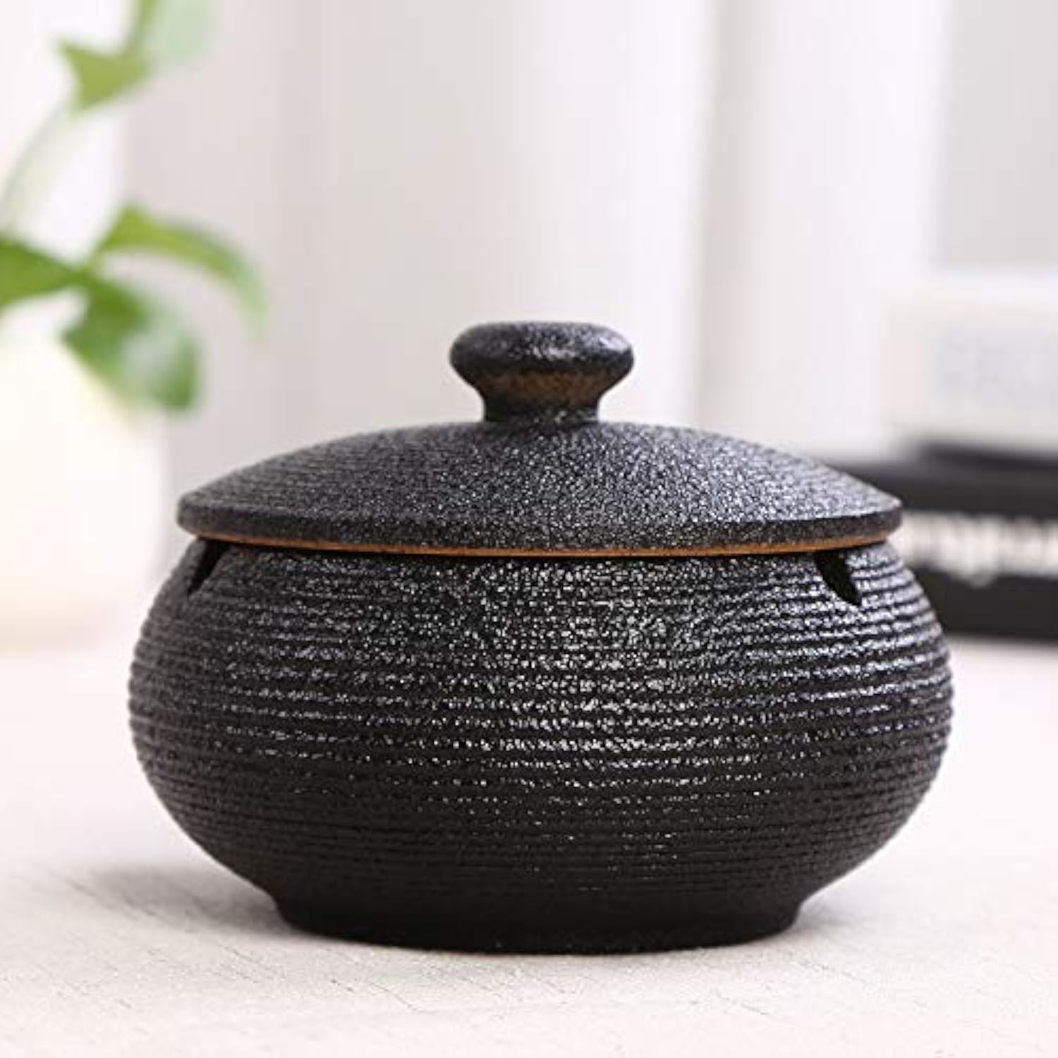 Ceramic Jar Holder with Lid - Anti-Skid Taichi Design for Home & Office Decor | Perfect for Organizing Spices, Tea Bags or Desk Accessories