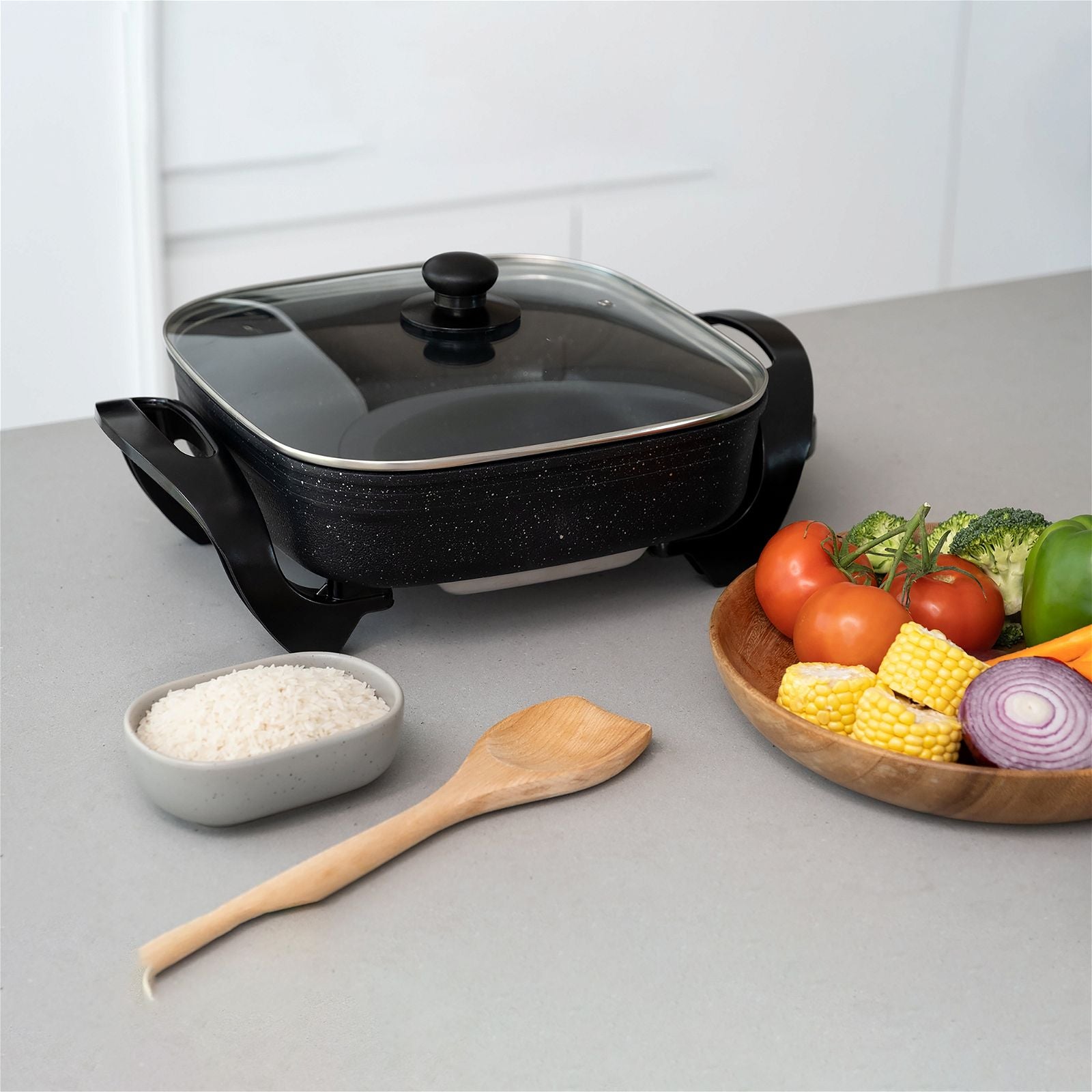 Stone Electric Fry Pan - Nonstick Skillet with Adjustable Temperature for Perfect Cooking - Ideal for Pancakes, Eggs, and Stir-Fry at Home