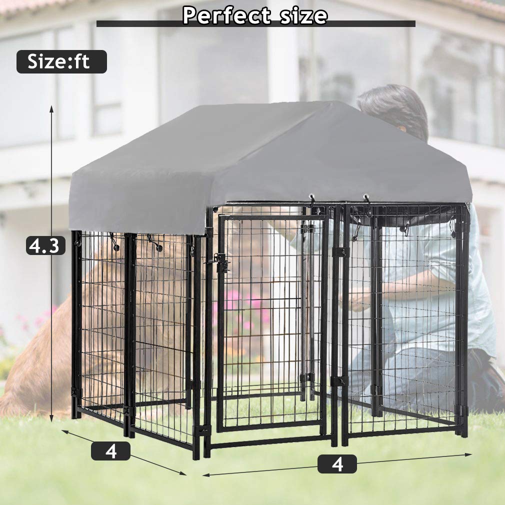 Heavy Duty Galvanized Metal Dog Crate & Outdoor Kennel - Large Welded Wire Dog Playpen with UV Protection Waterproof Cover & Roof - Durable Pet Exercise Pen for Large Dogs (Black) - Perfect for Backyard, Travel, Training & Outdoor Adventures