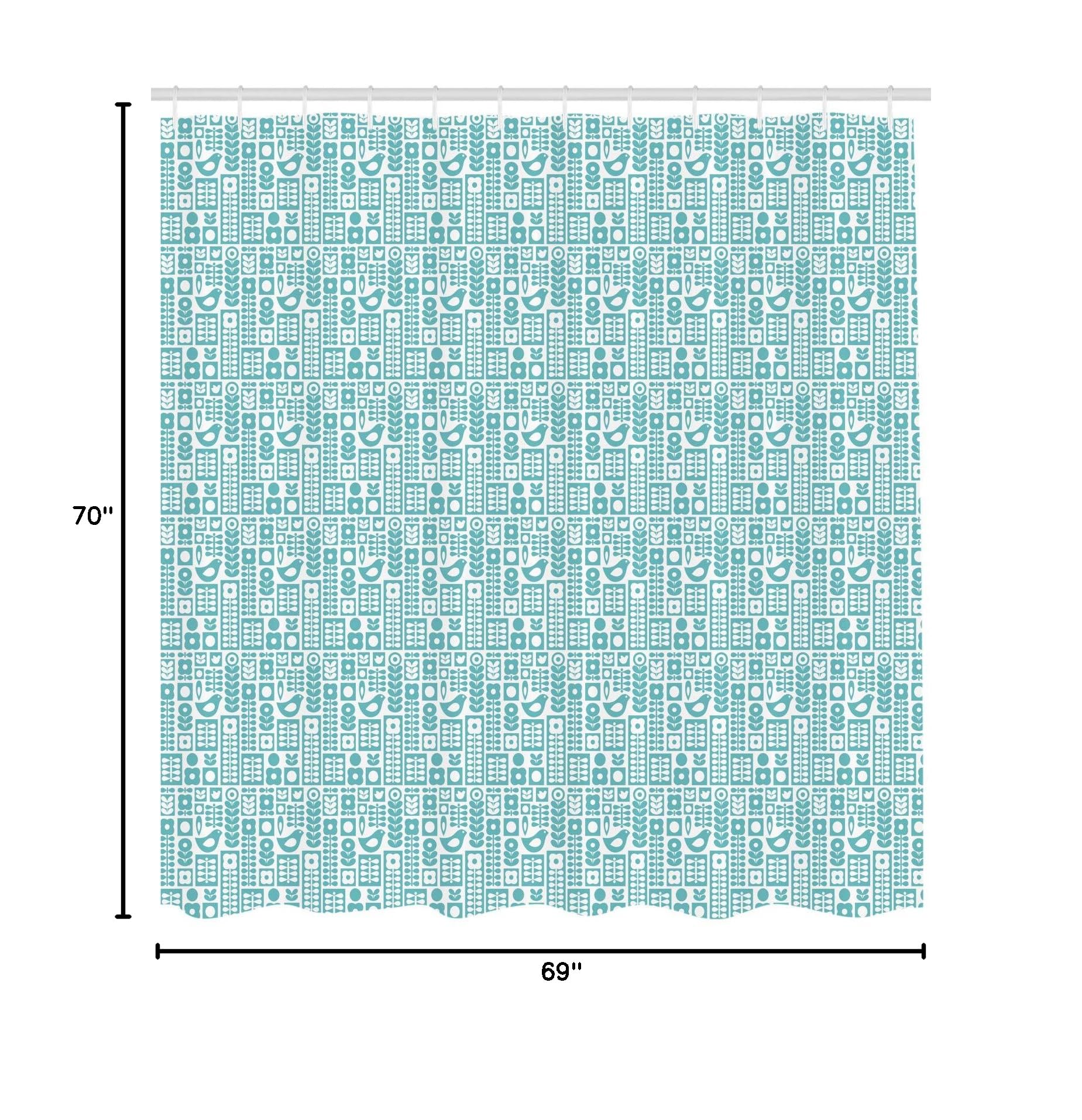 Ambesonne Nordic Shower Curtain - Scandinavian Folk Ornaments Modern Abstract Floral Bird Design, 69x70 Inch Fabric Bathroom Decor with Hooks in Seafoam White | Elegant Spa & Guest Bath Decor