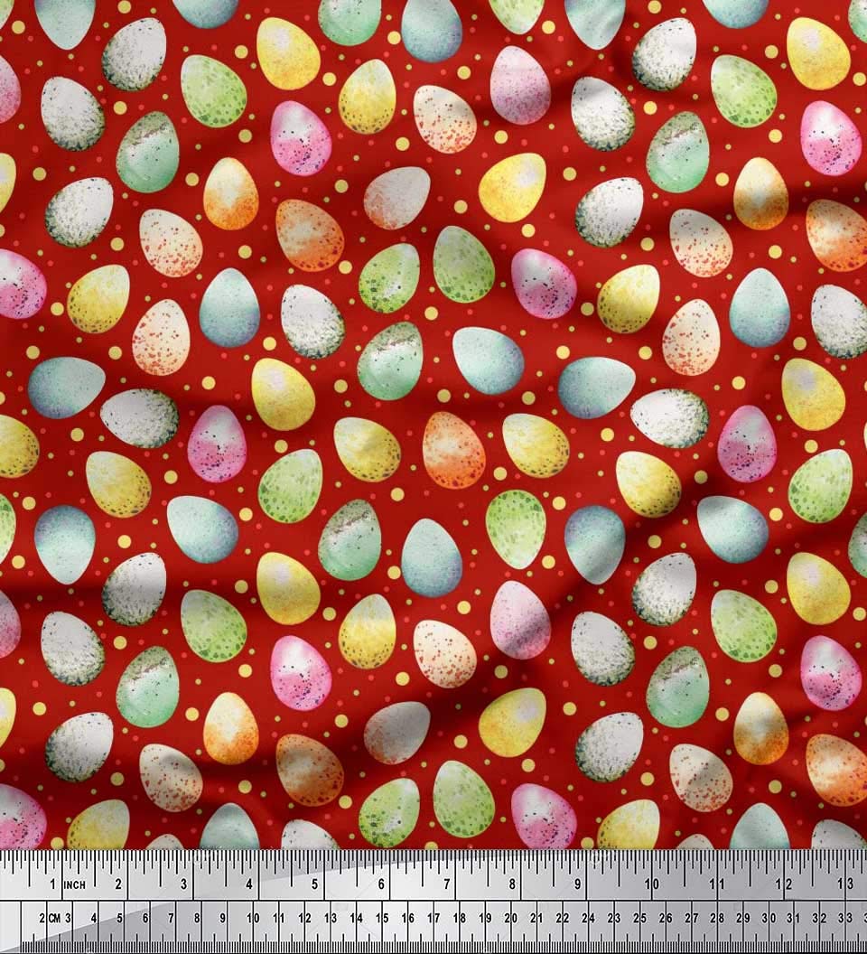 Soimoi 100% Cotton Poplin Fabric - Red Easter Egg Print - 56