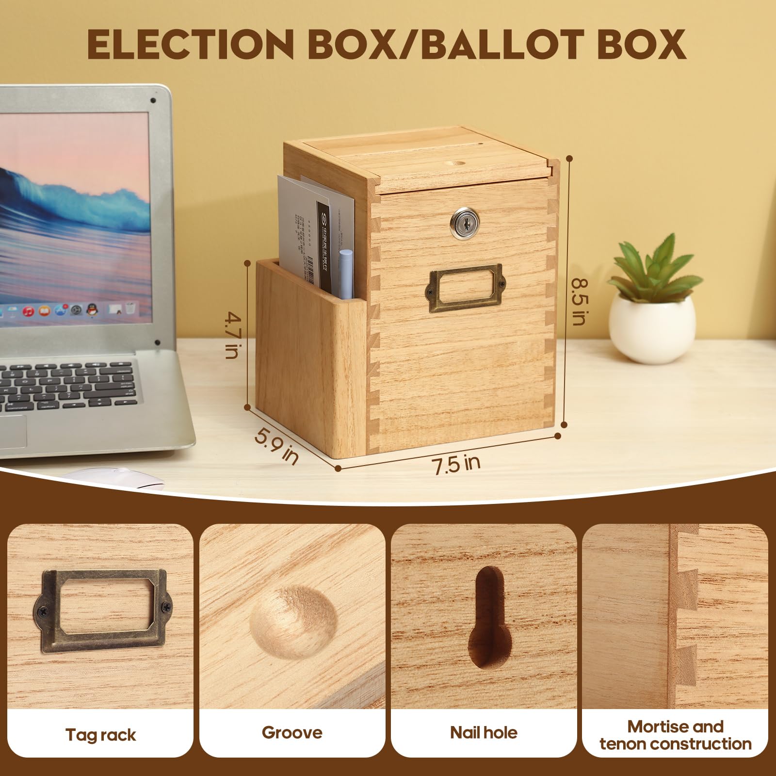 KIRIGEN Wooden Suggestion Box with Lock & 2 Keys - Secure Wall Mounted Donation Box, Ballot Box & Comment Collection Box for Office, School, Hospital - Perfect for Feedback Collection, Voting & Charity Donations