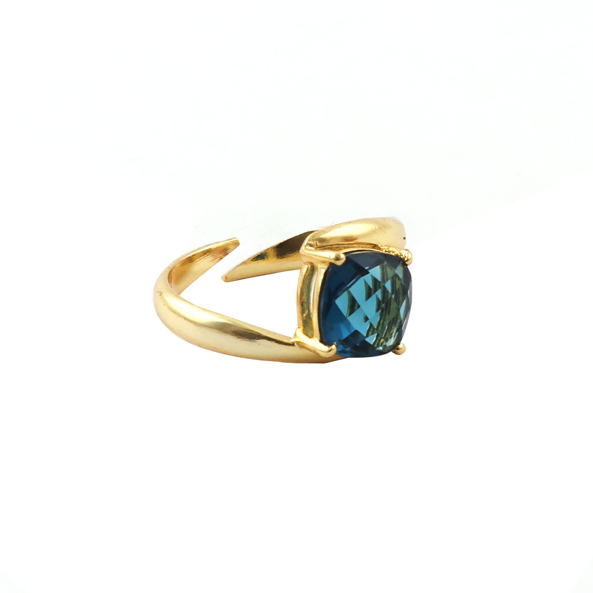 London Blue Topaz Adjustable Ring for Women - 925 Sterling Silver Gold Plated Cushion Cut Prong Setting Handmade Jewelry | Perfect for Engagement, Wedding, Anniversary & Everyday Wear