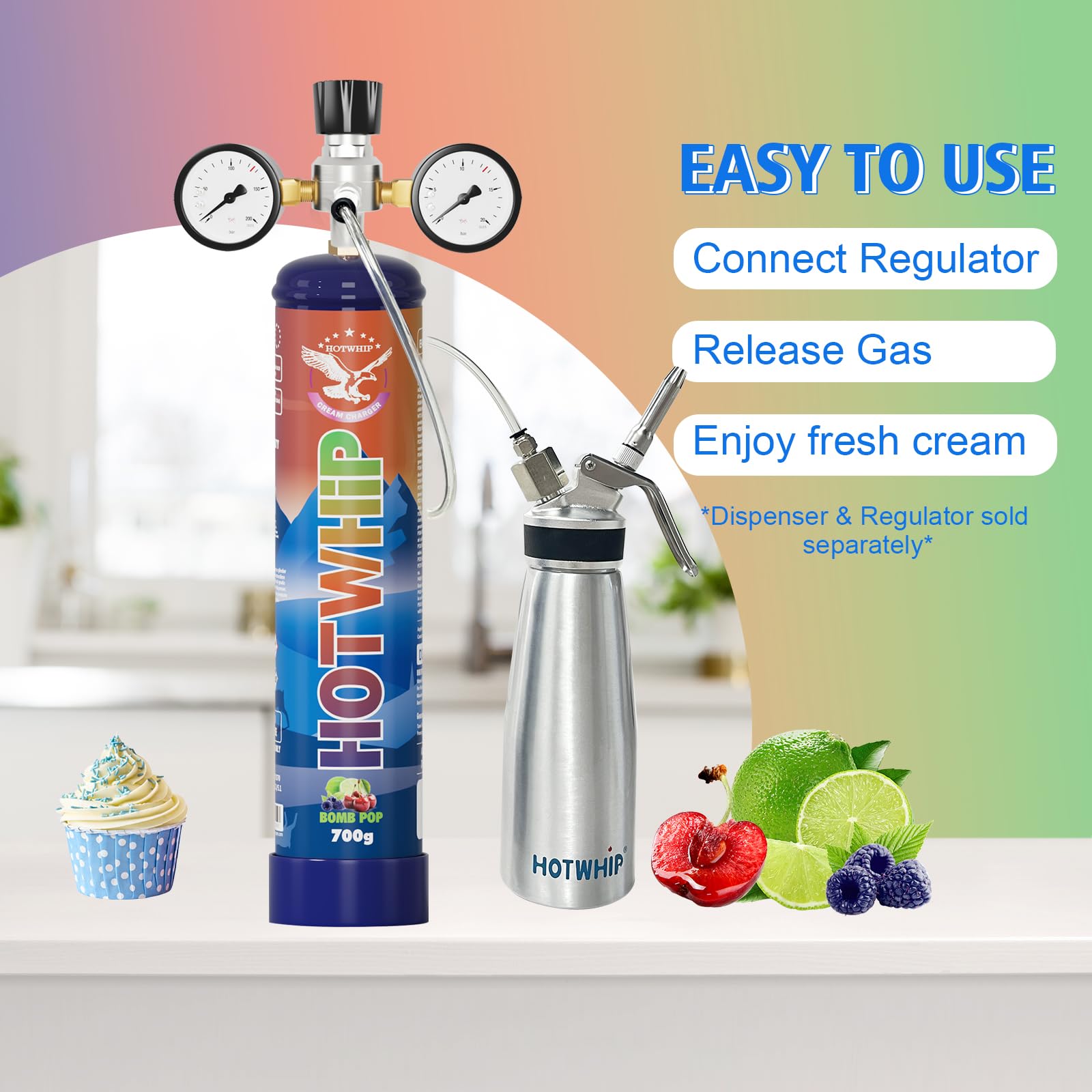 Premium Whipped Cream Charger 6-Pack (700g Each, 1.1L Total) - Bombpop Flavor for Professional Desserts & Coffee Toppings | Ideal for Bakeries, Cafés & Home Chefs