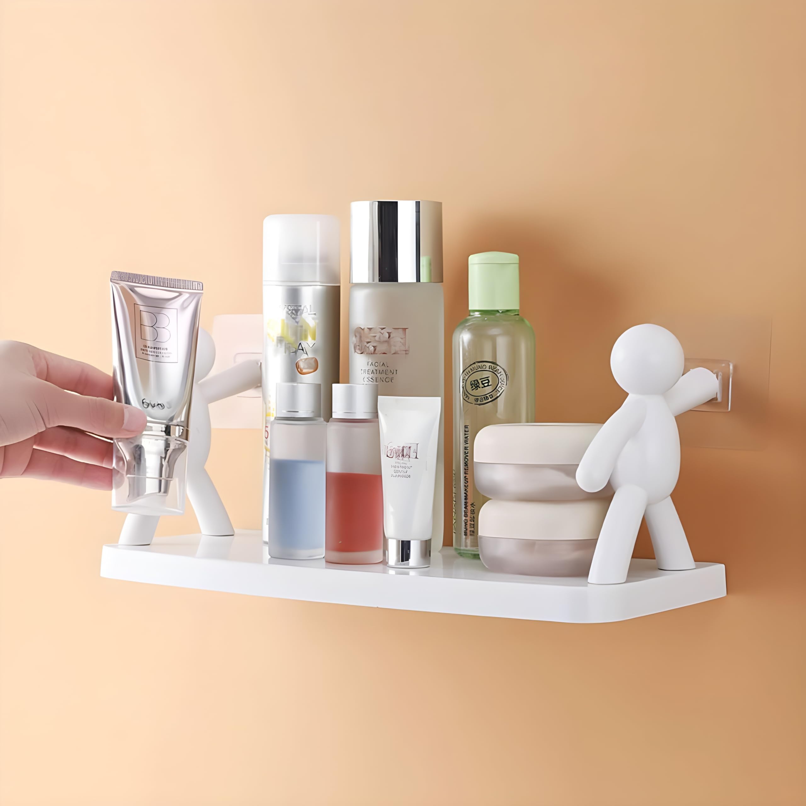 Boniry 2-Pack White Plastic Wall Mounted Bathroom Shelves - Self Adhesive Shower Storage Organizer for Toiletries, Cosmetics & Bath Accessories - Perfect for Small Spaces, Apartments & Dorm Rooms