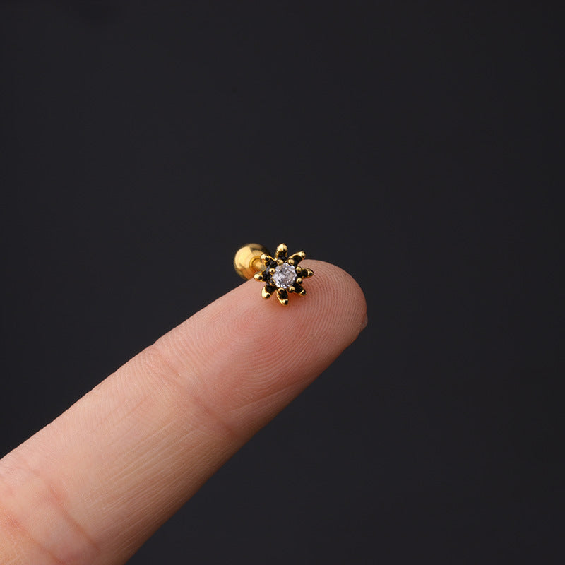 16G Geometric Daith Gold Stud Earrings for Women - 14K Gold Plated Cartilage Piercing Jewelry - Perfect for Daily Wear, Parties & Gifts | HSPJ333
