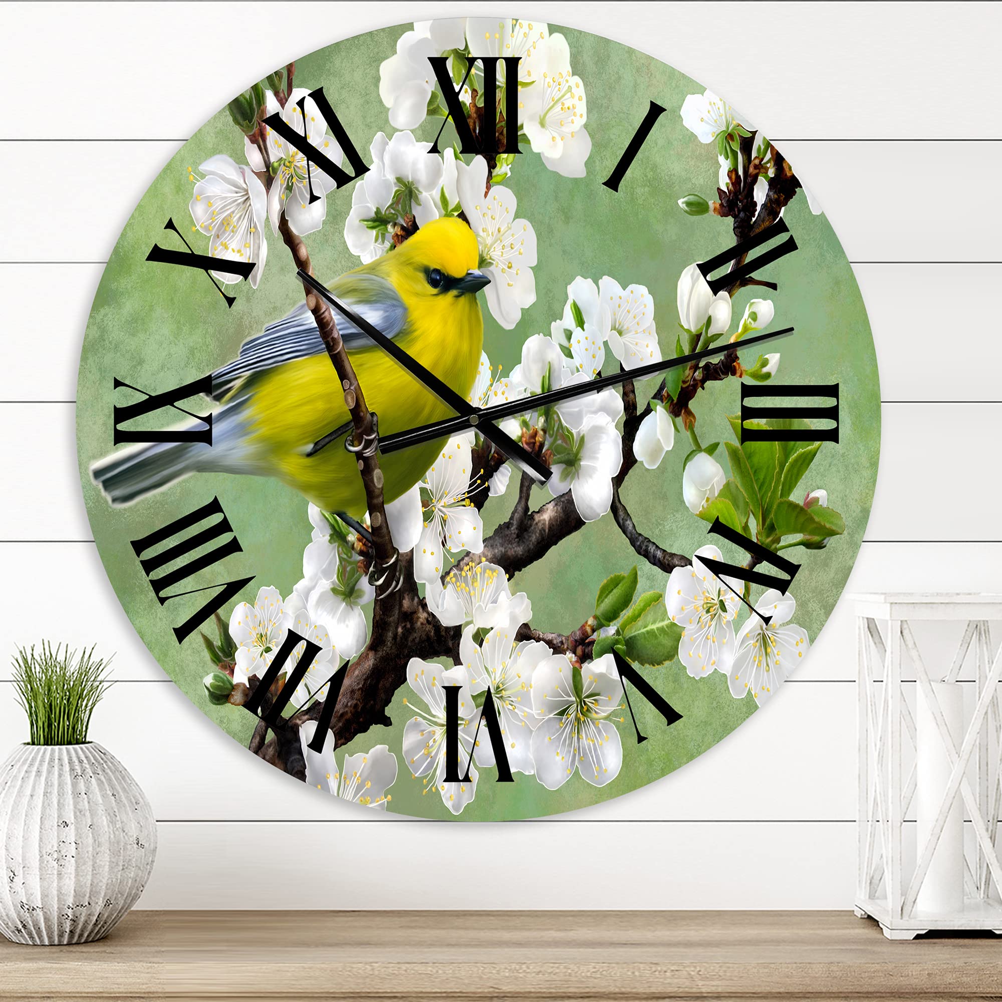 Large Traditional Wall Clock 'Bird on Cherry Branch' - Vintage Home Decor for Living Room, Bedroom & Office - Silent Non-Ticking Wall Clock with Animal Theme