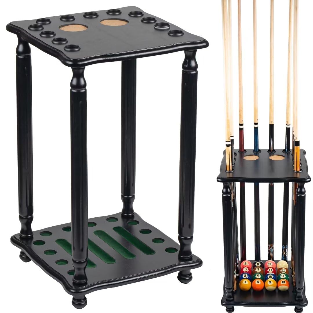 Premium Collapsible Pool Cue Holder Stand - Solid Wood Floor Rack for Billiard Cues & Accessories | Space-Saving Corner Storage for Game Rooms, Bars & Home Billiard Tables