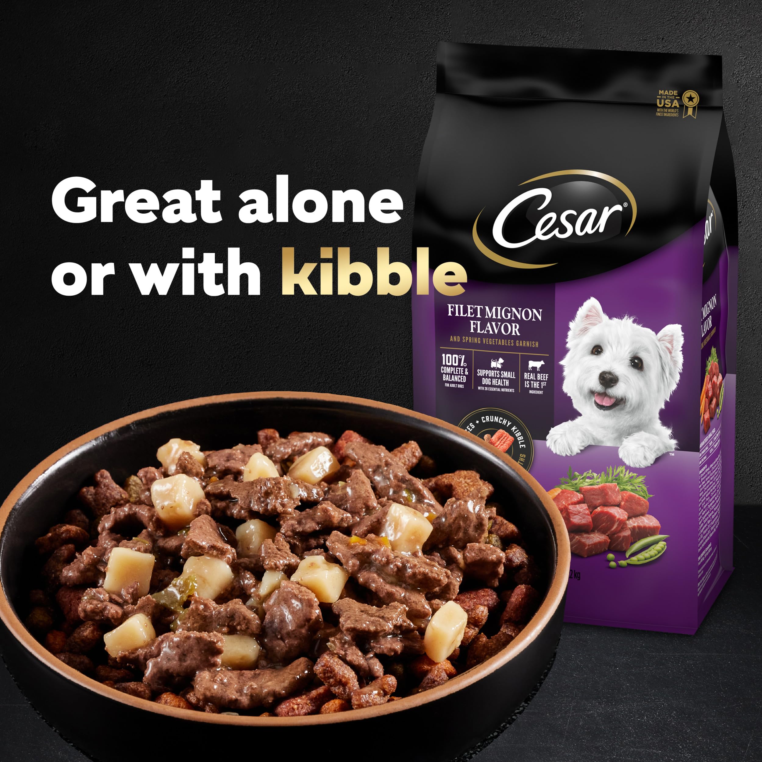 Premium CESAR HOME DELIGHTS Adult Wet Dog Food - Grilled Ribeye Steak Flavor with Vegetables in Sauce, 3.5 oz Easy Peel Trays (Pack of 24) | High Protein Meal for Dogs | Perfect for Travel, Training & Senior Dogs