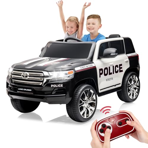 GARVEE 12V Kids Ride On Car Toy - Electric Toyota Land Cruiser Replica with Parent Remote Control, LED Lights, 3 Speed Modes, Dual 45W Motors, USB Music Player & Safety Seat Belt | CPC & ASTM Certified (Black/White) - Perfect for Birthday Gifts, Outdoor Play & Family Fun