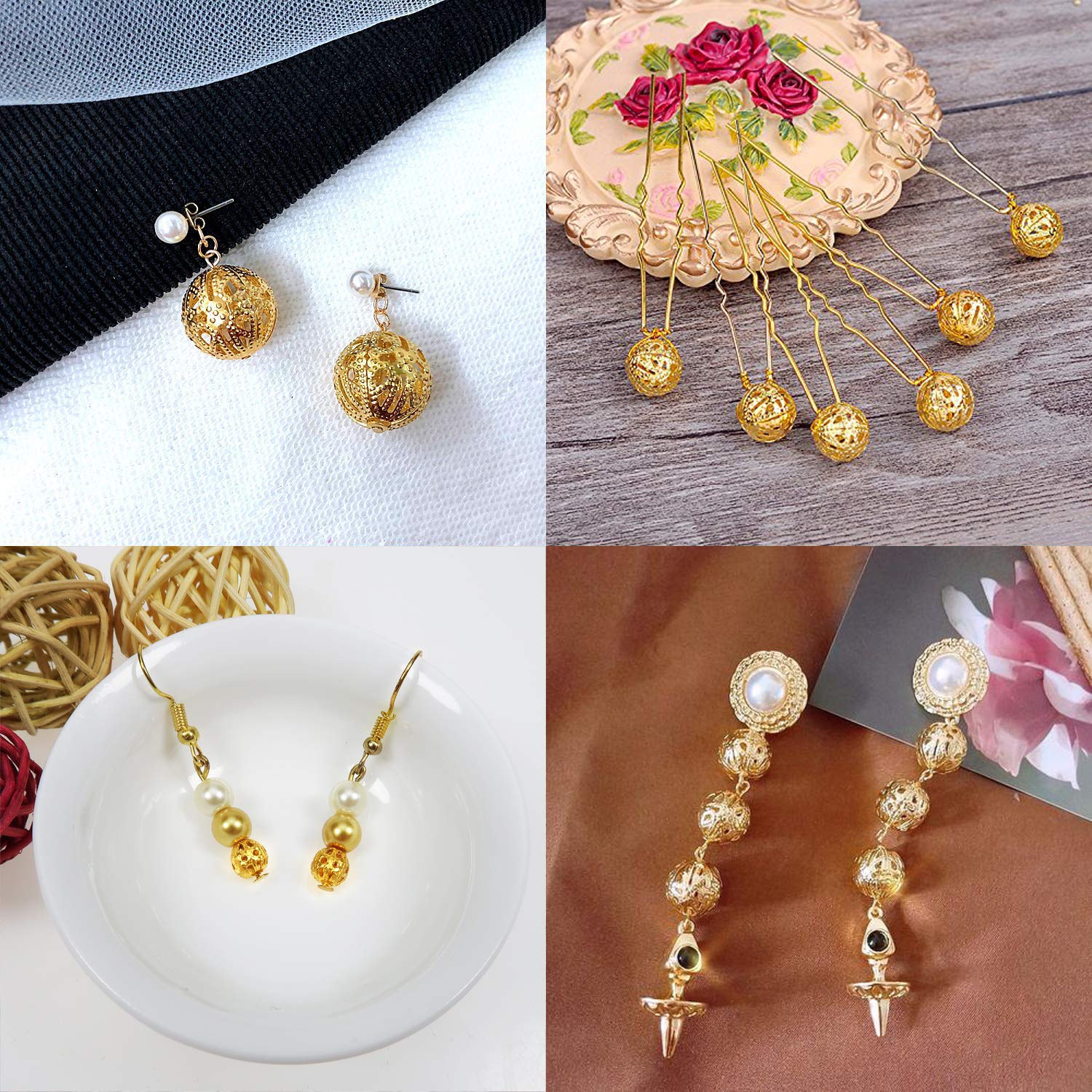 100pcs 6mm Gold Spacer Beads - Hollow Filigree Round Metal Beads for DIY Jewelry Making, Bracelets, Necklaces & Earrings - Perfect for Crafting, Gift Making and Boho Style Accessories