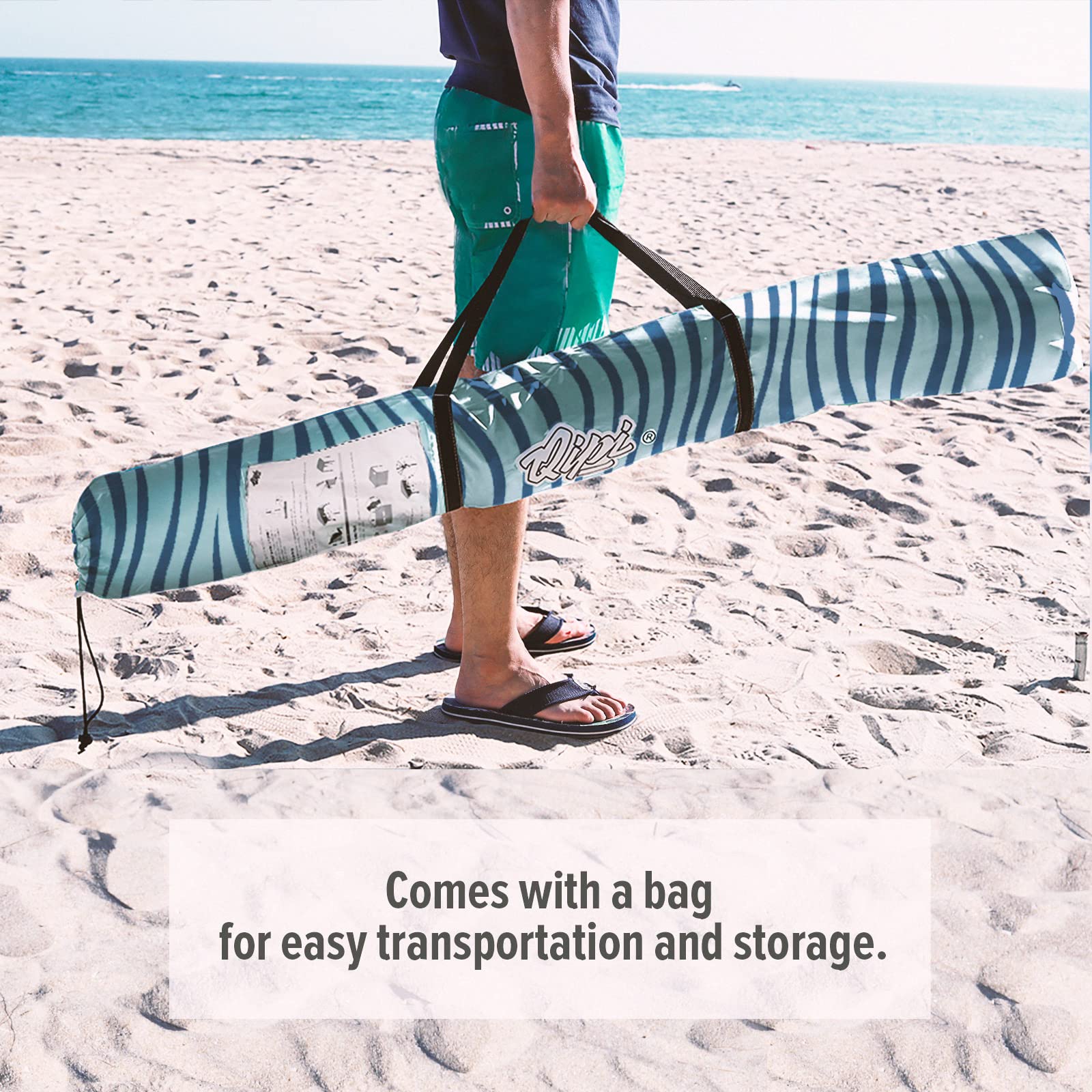 Qipi Beach Cabana - 6' x 6' Portable Sun Shelter with UPF 50+ UV Protection, Waterproof & Easy Setup Canopy, Includes Side Wall - Perfect for Family Beach Trips, Pool Parties, Camping & Outdoor Adventures